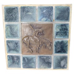 Arts & Crafts Hand Crafted Tiled Plaque with a Oak Frame 1970