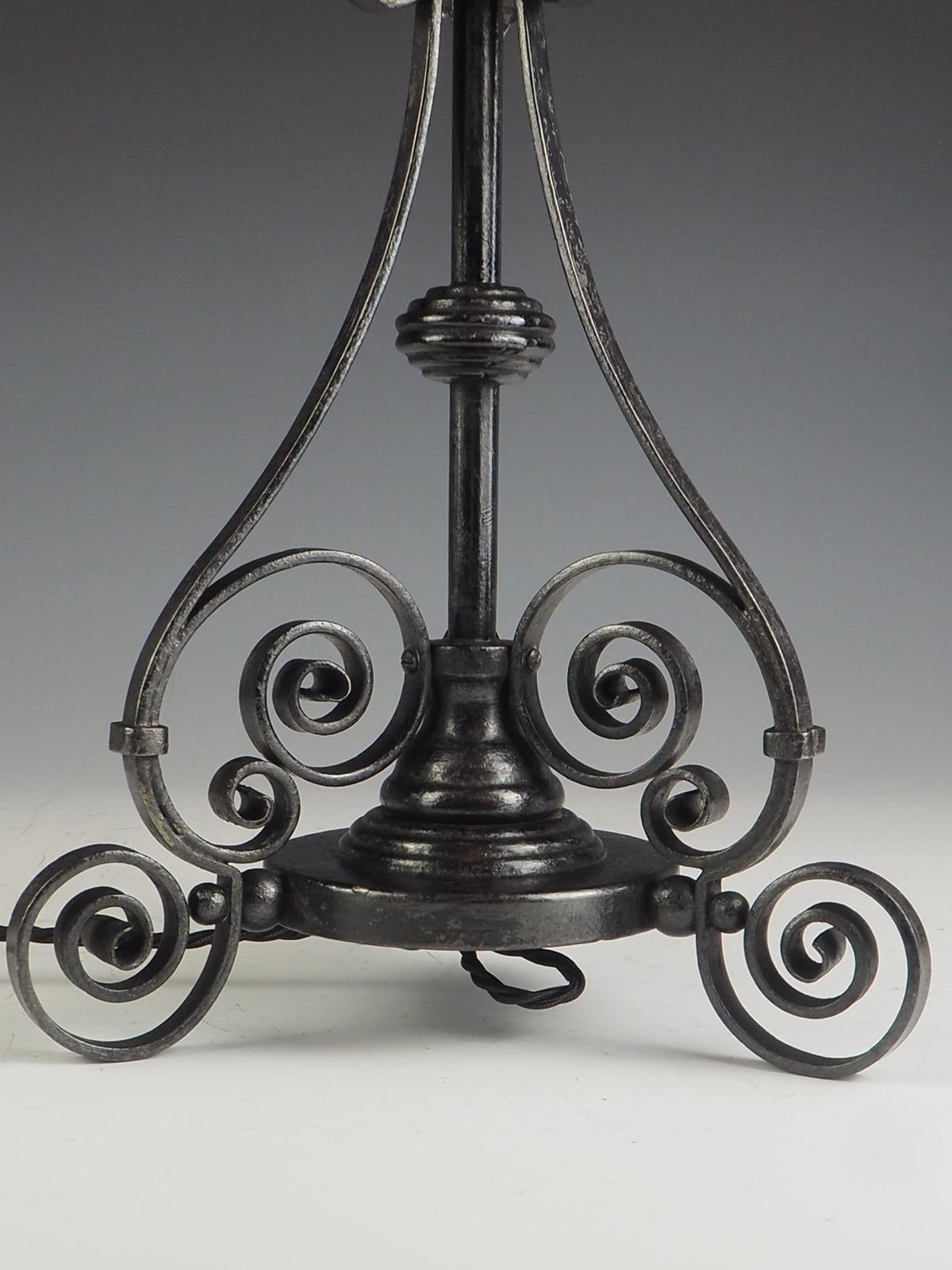 Arts & Crafts Hand Fordged Wrought Iron Table Lamp For Sale 1
