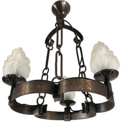 Arts & Crafts Hand-Hammered Wrought Iron Castle or Wine Cellar Pendant Light