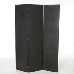 Arts & Crafts Hand Painted Leather Three Panel Mission Style Screen, Circa 1910
