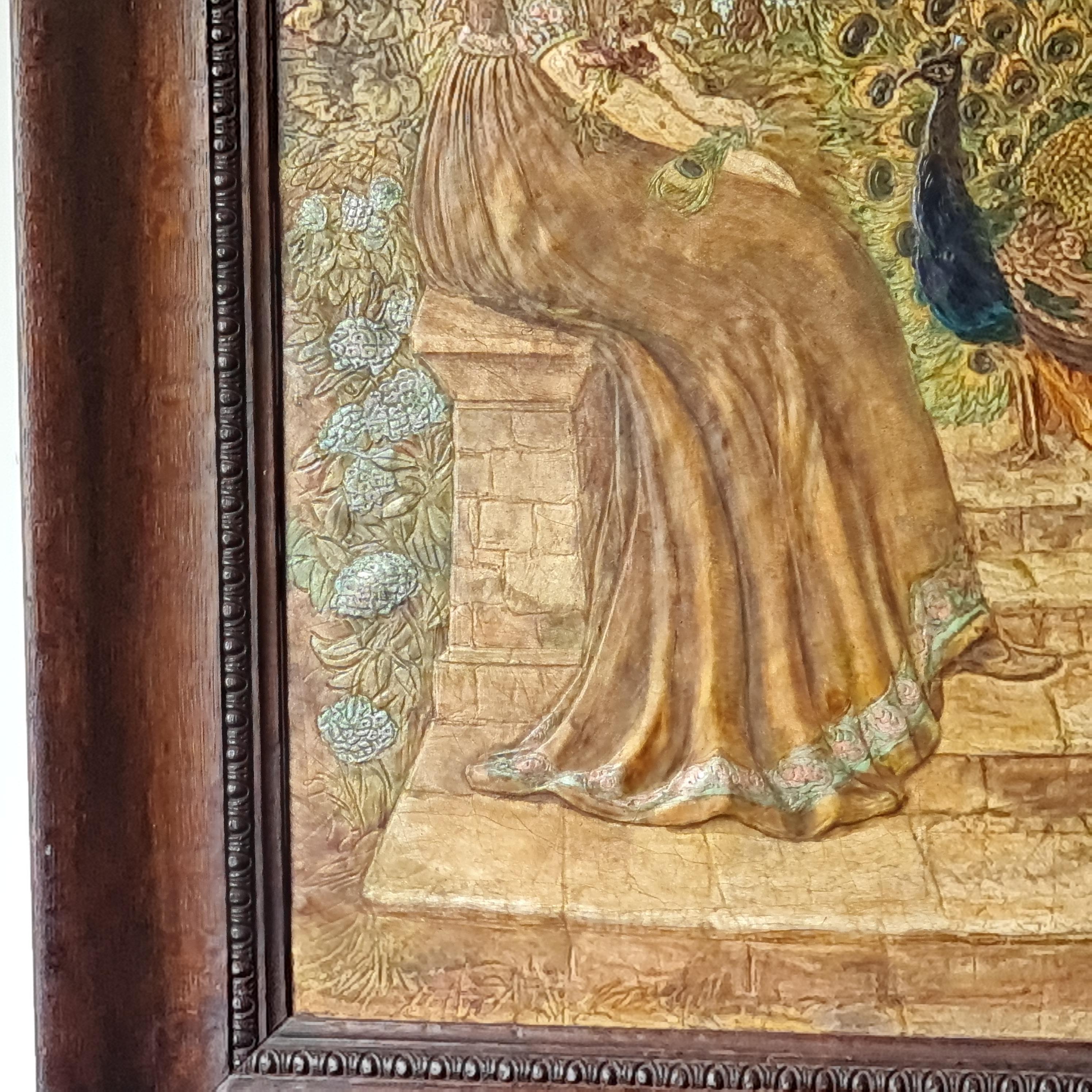 Fatto a mano Quadro in pelle lavorato a mano Arts & Crafts in cornice originale di Oak in vendita