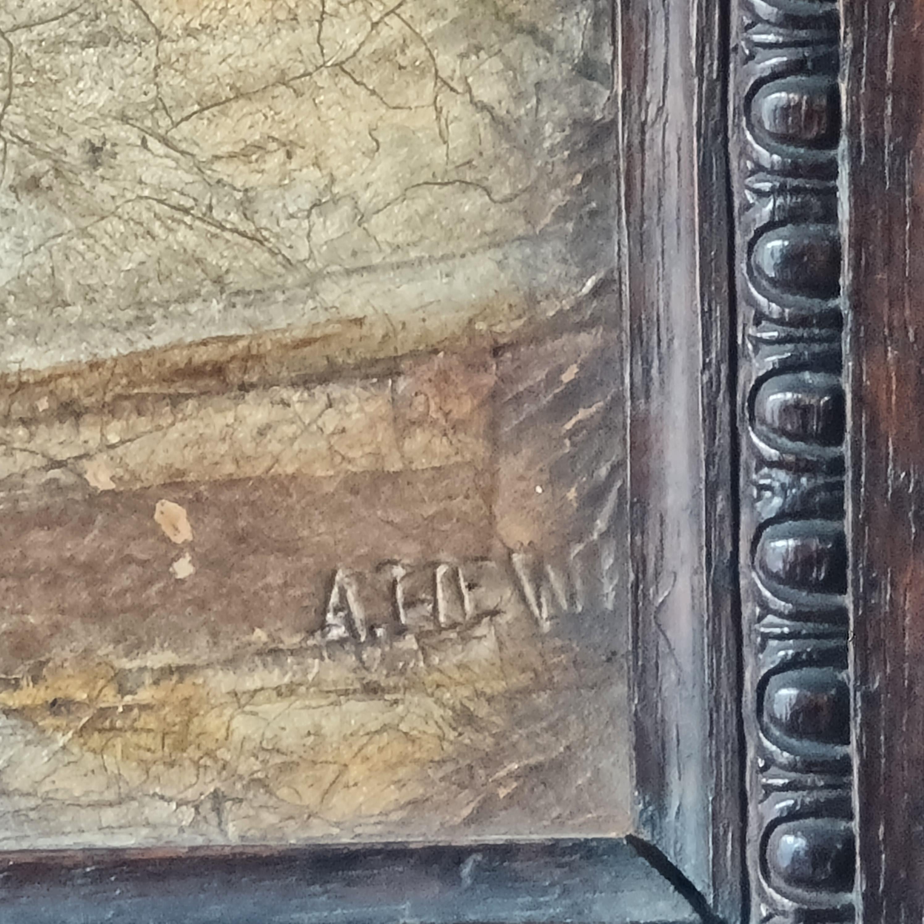 Quadro in pelle lavorato a mano Arts & Crafts in cornice originale di Oak In condizioni buone in vendita a Tunbridge Wells, GB