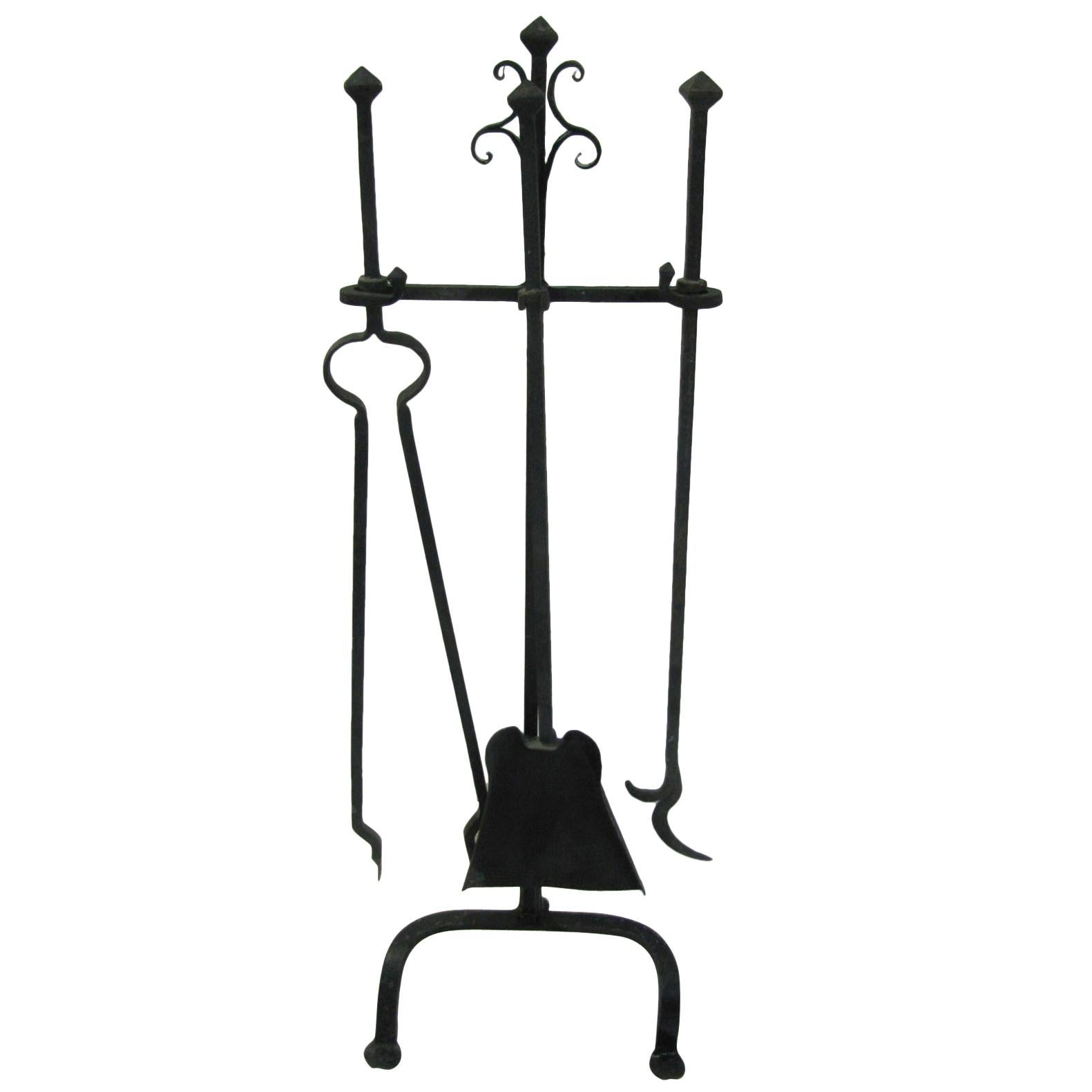 Arts & Crafts Mission Handwrought Iron Fireplace Tool Set