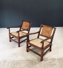 Arts & Crafts Handcrafted Low Lounge Armchairs, Belgium 1920's / 1