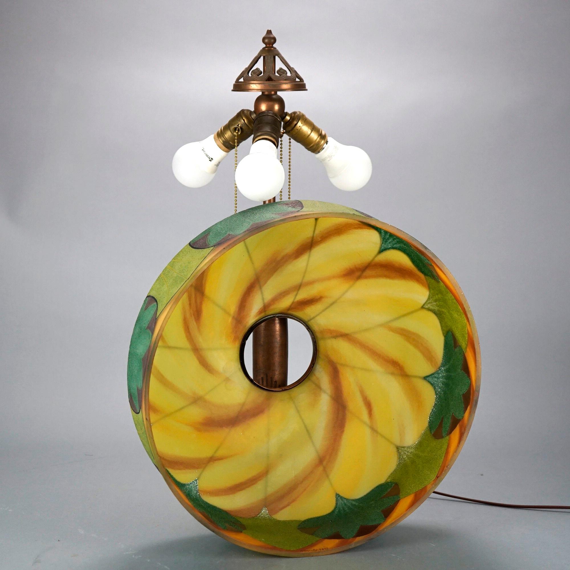 Arts & Crafts Handel Obverse Reverse Painted Table Lamp, Signed, Shade No.5347 3
