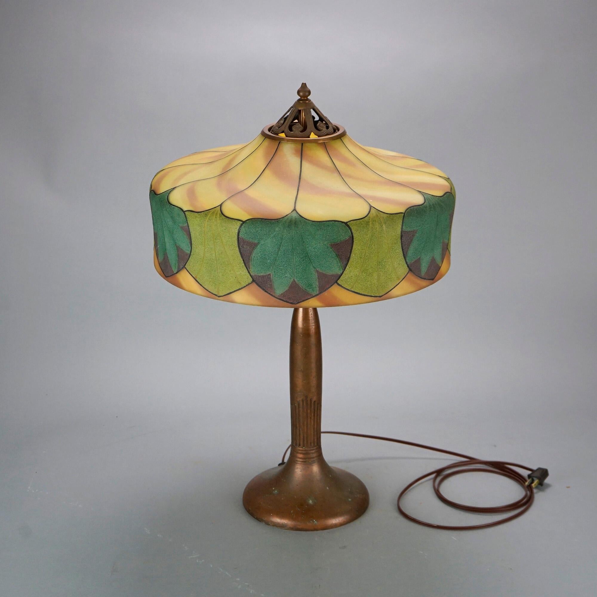 Arts and Crafts Arts & Crafts Handel Obverse Reverse Painted Table Lamp, Signed, Shade No.5347