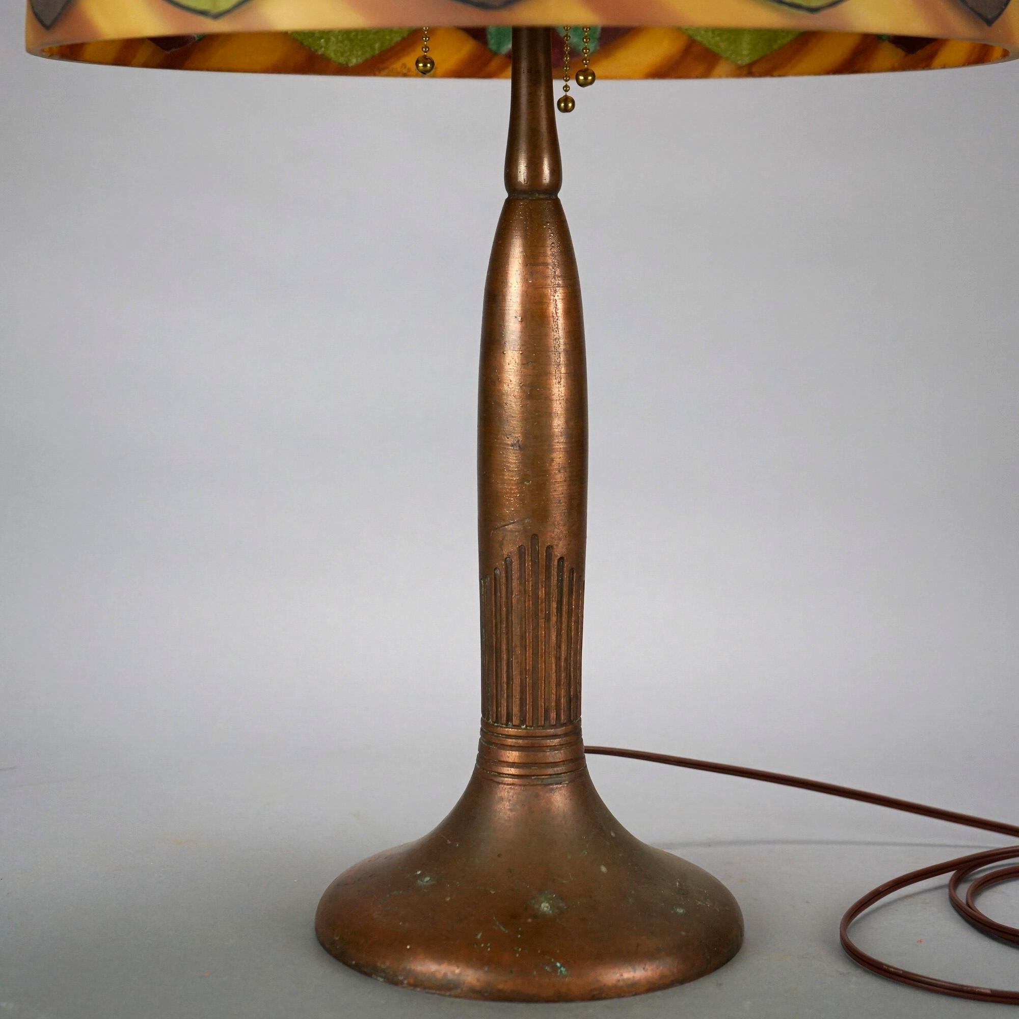 Metal Arts & Crafts Handel Obverse Reverse Painted Table Lamp, Signed, Shade No.5347