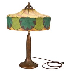 Antique Arts & Crafts Handel Obverse Reverse Painted Table Lamp, Signed, Shade No.5347
