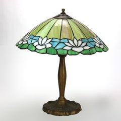 Arts & Crafts Handel School Leaded Stained Glass Water Lily Table Lamp c1920