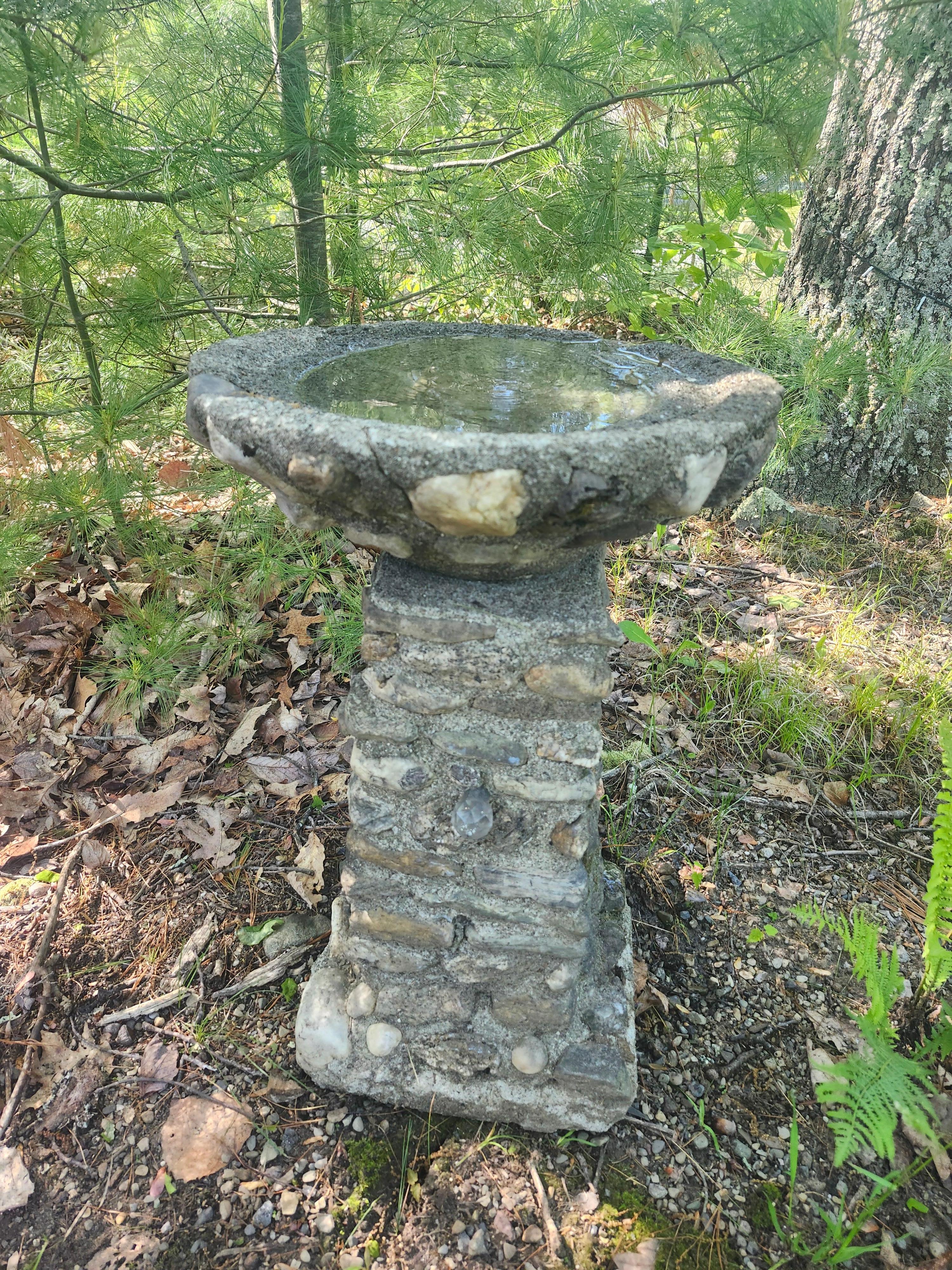 Arts & Craft Handmade Folky 2 Pieces Adirondack Stone Birdbath C1930 im Angebot 1