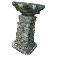 Arts & Crafts Handmade Folky 2 Piece Adirondack Stone Birdbath C1930