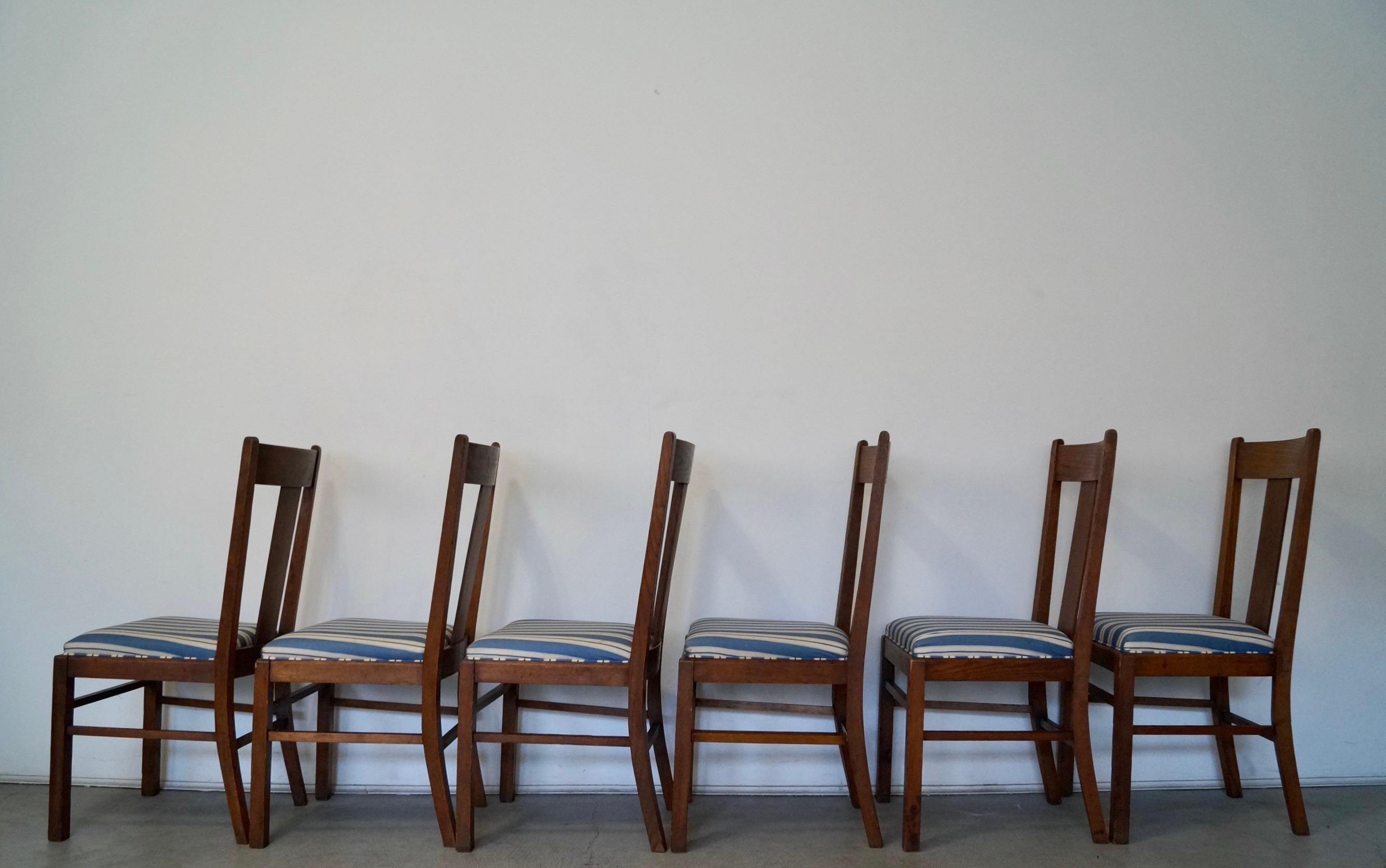 Oak Arts & Crafts Heywood Brothers Mission Dining Chairs, Set of 6