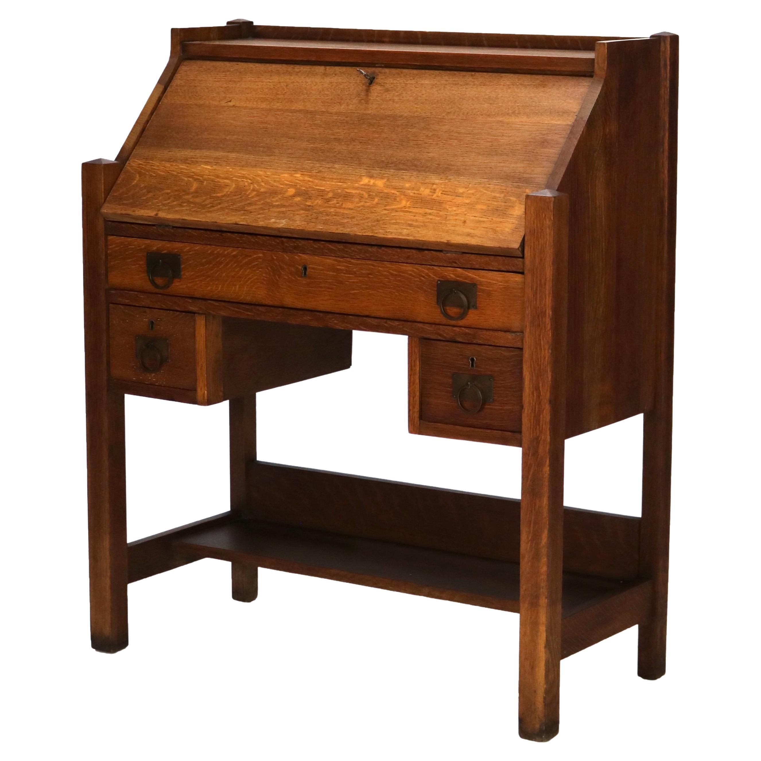 Arts & Crafts Honeoye Falls Furniture Co. Oak Drop Front Desk C1920