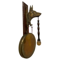 Arts & Crafts House Gong for Wall Mounting with Bronze Sheepdog Sculpture, 1920