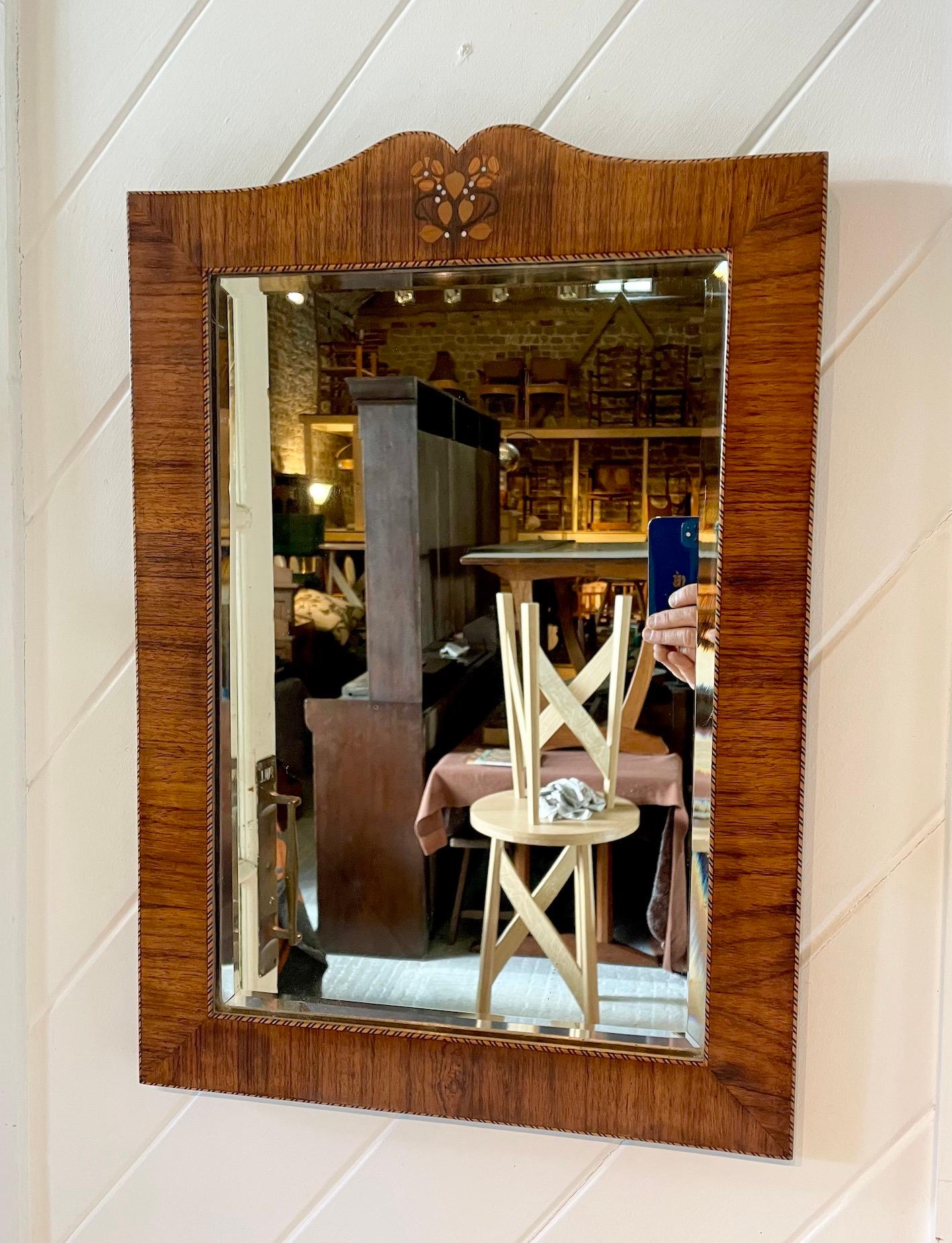 Arts and Crafts Arts & Crafts Inlaid Wood Framed Mirror For Sale
