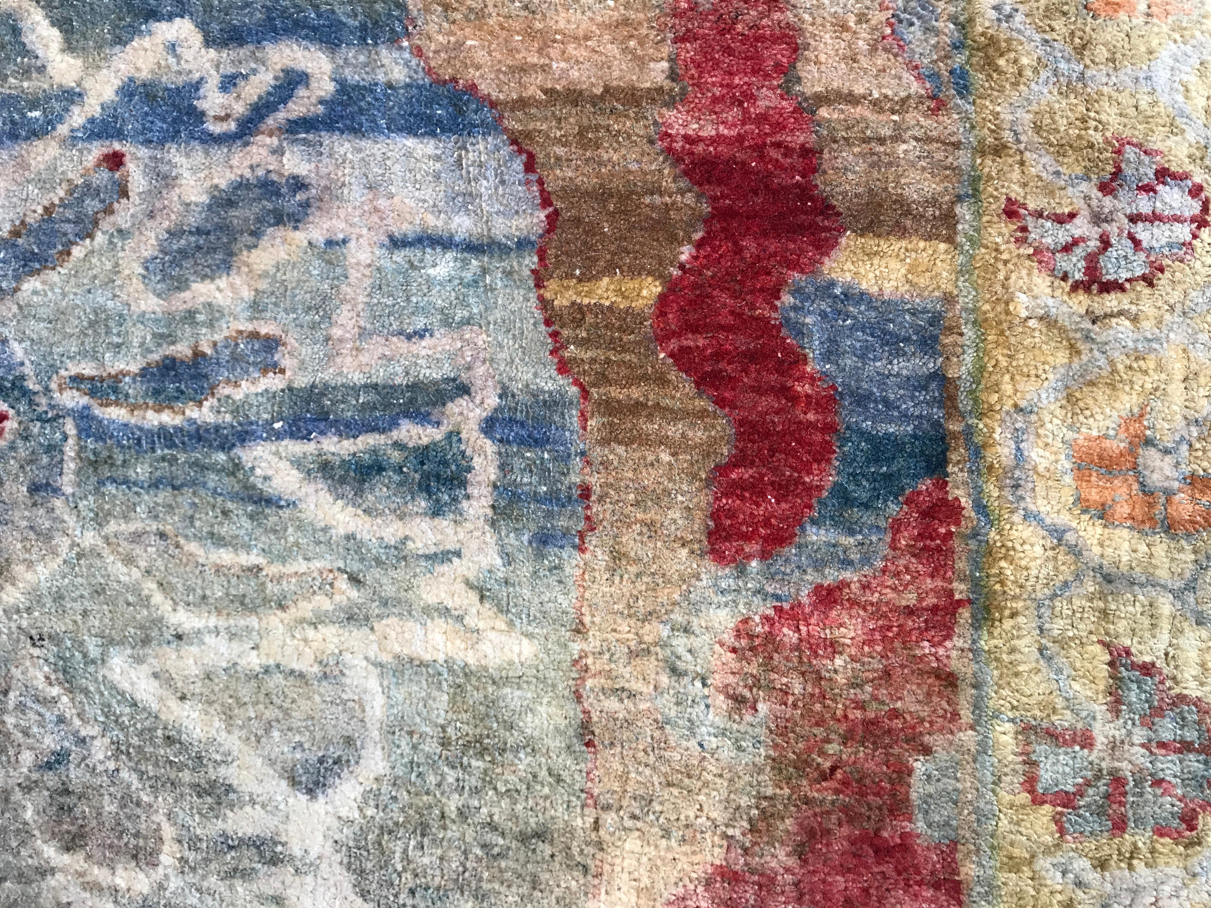 Arts and Crafts Arts & Crafts Inspired Hand-Knotted Rug Made with 100% Handspun Cocoon Silk For Sale