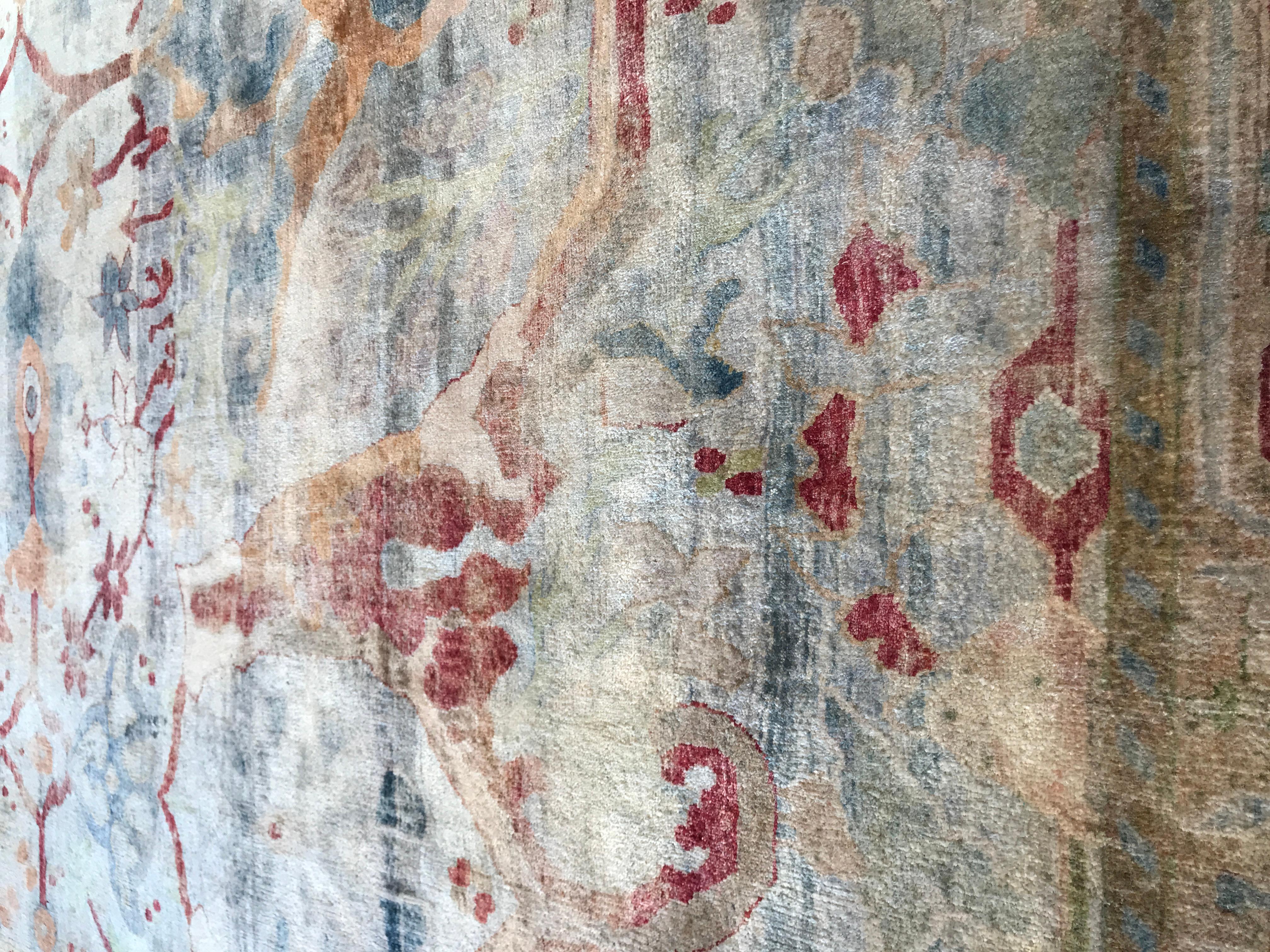 Arts & Crafts Inspired Hand-Knotted Rug Made with 100% Handspun Cocoon Silk In New Condition For Sale In Vancouver, CA