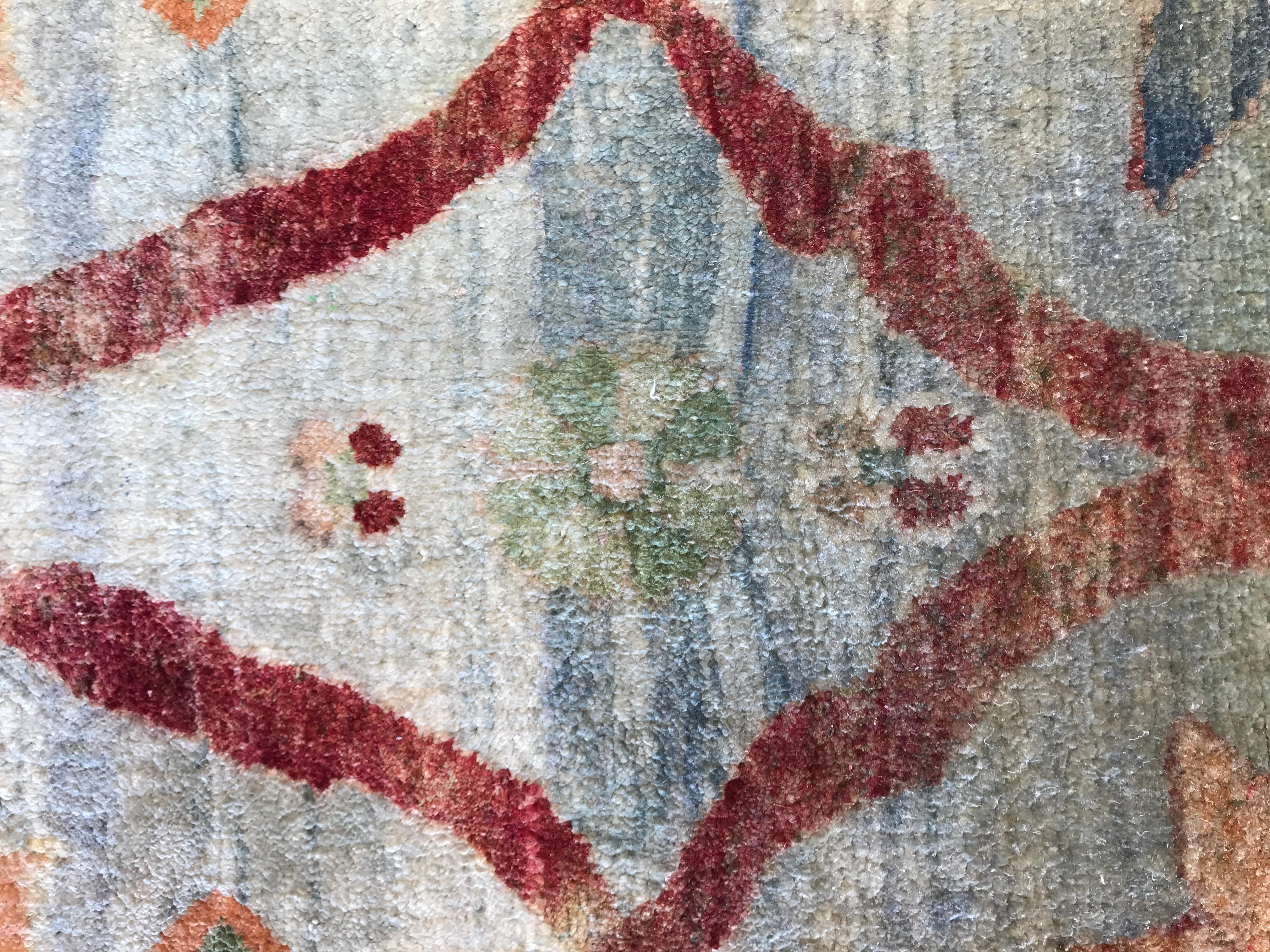 Arts & Crafts Inspired Hand-Knotted Rug Made with 100% Handspun Cocoon Silk For Sale 1