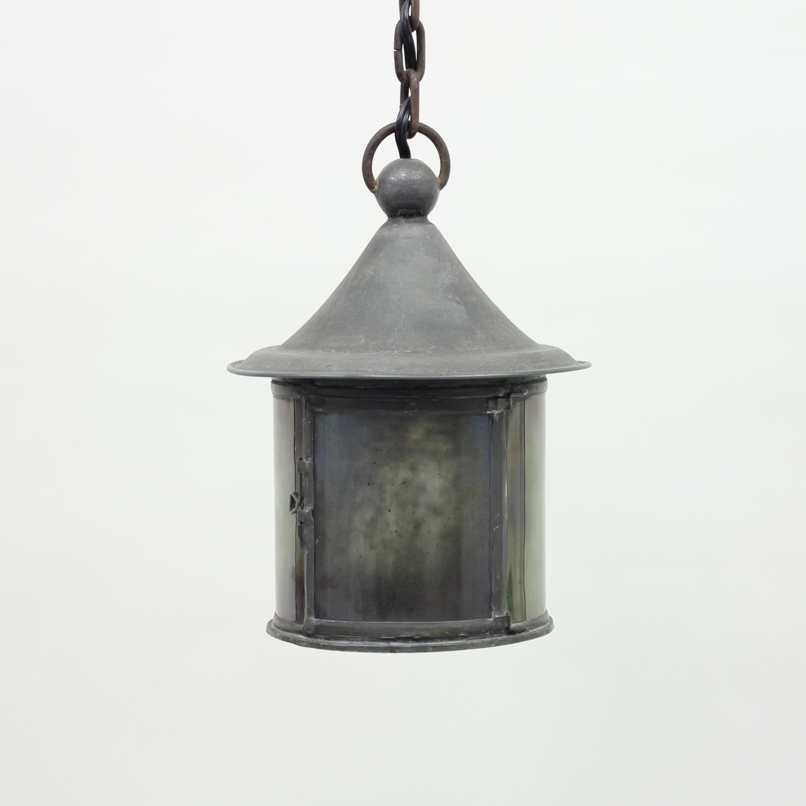 Arts and Crafts Arts & Crafts Iron and Glass Lantern, Early 20th Century