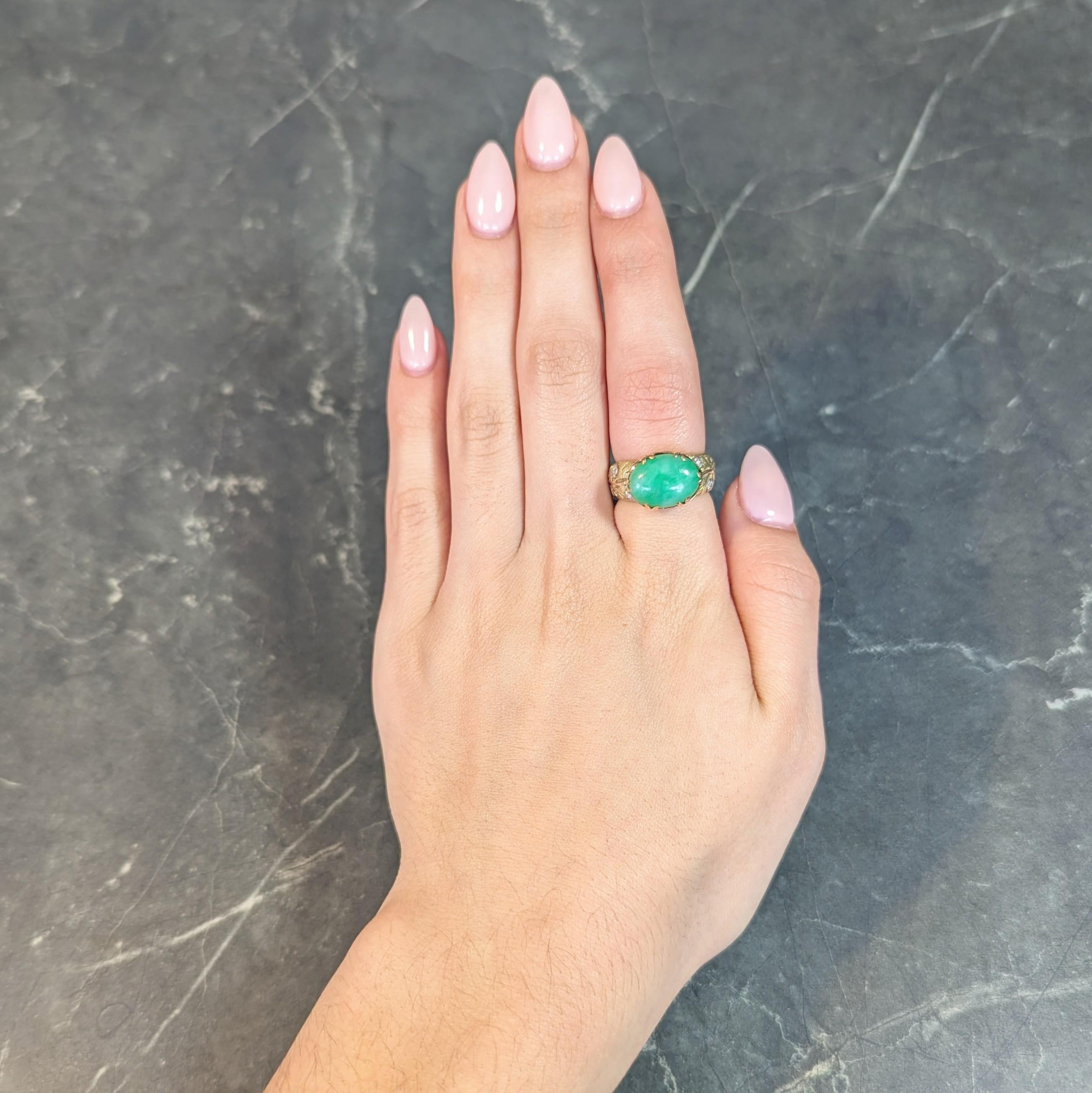 Arts & Crafts Jade Platinum 18 Karat Tri-Colored Gold Rose Antique Ring For Sale 5