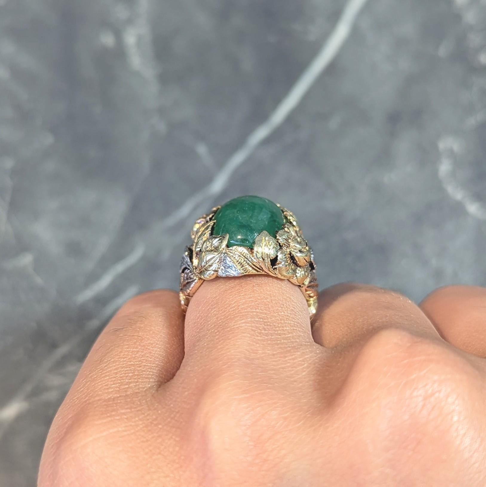 Arts & Crafts Jade Platinum 18 Karat Two-Tone Gold Antique Rose Signet Ring GIA For Sale 8