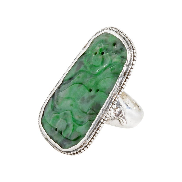 Carved Jade Ring from Arts and Crafts Period For Sale at 1stdibs