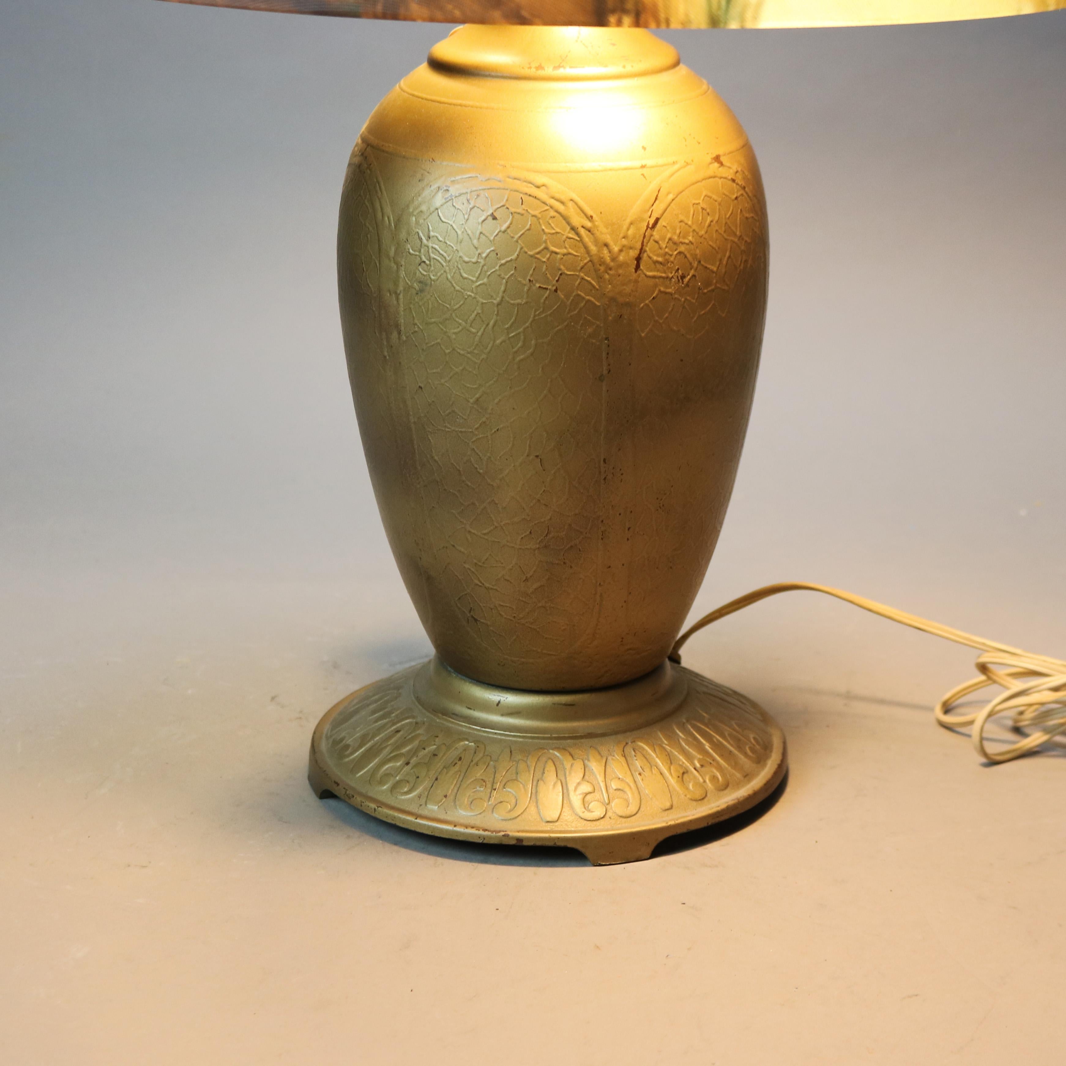 Lampada da tavolo Jefferson dipinta all'inverso con scena di paesaggio C1920 In condizioni buone in vendita a Big Flats, NY