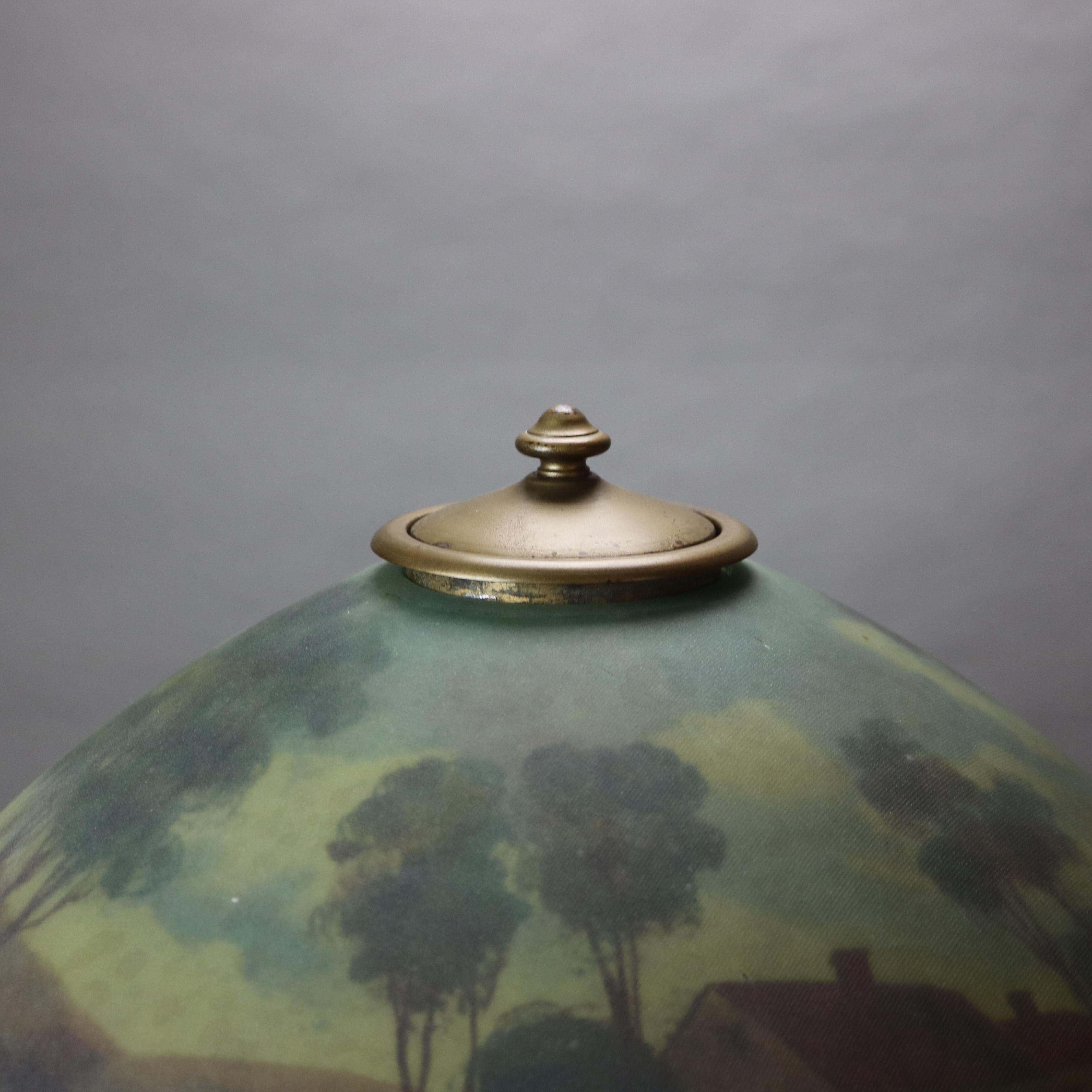 Lampada da tavolo Jefferson dipinta all'inverso con scena di paesaggio C1920 in vendita 1