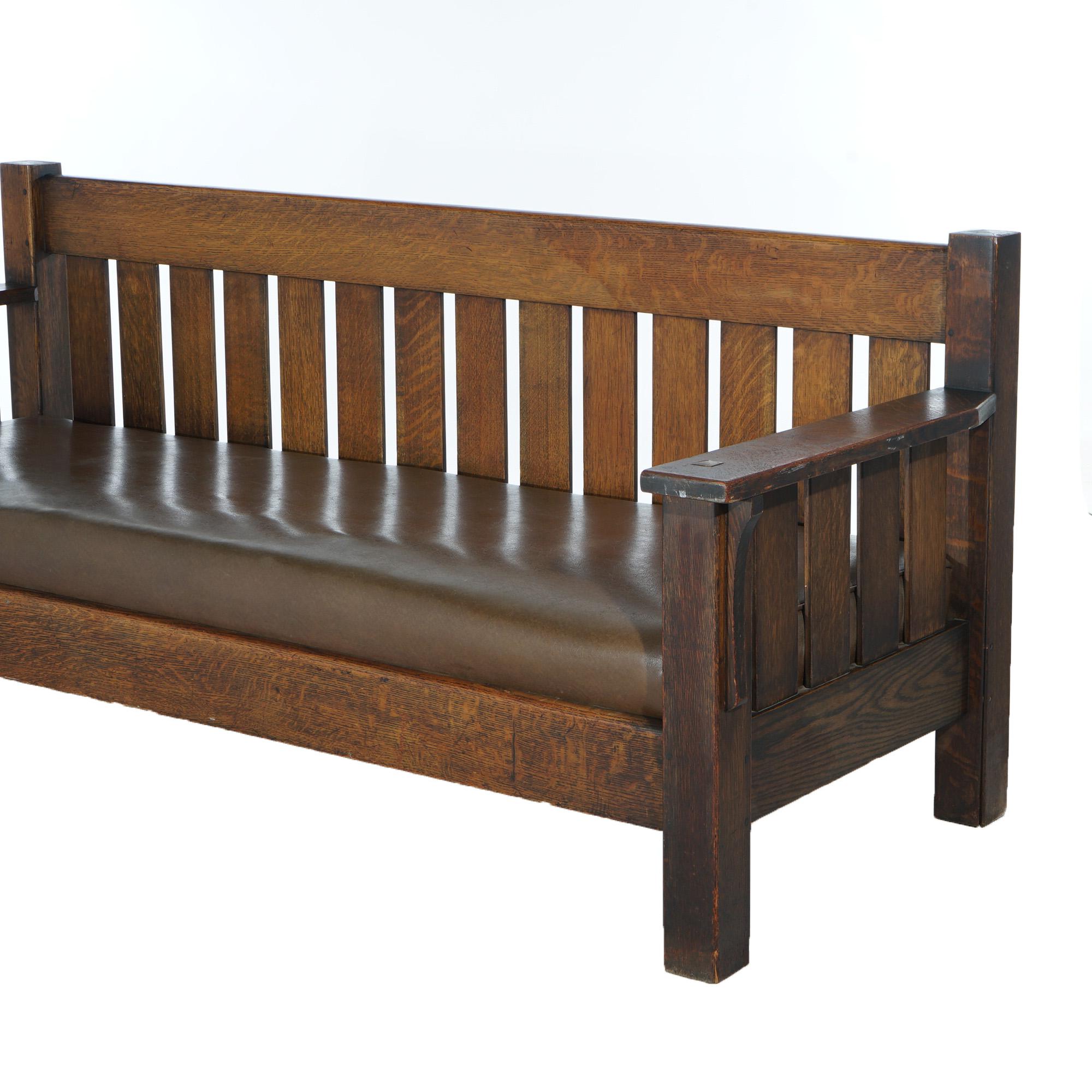 Arts and Crafts Arts & Crafts JM Young Mission Oak Slat-Back Settle with Cushion, C1910 For Sale