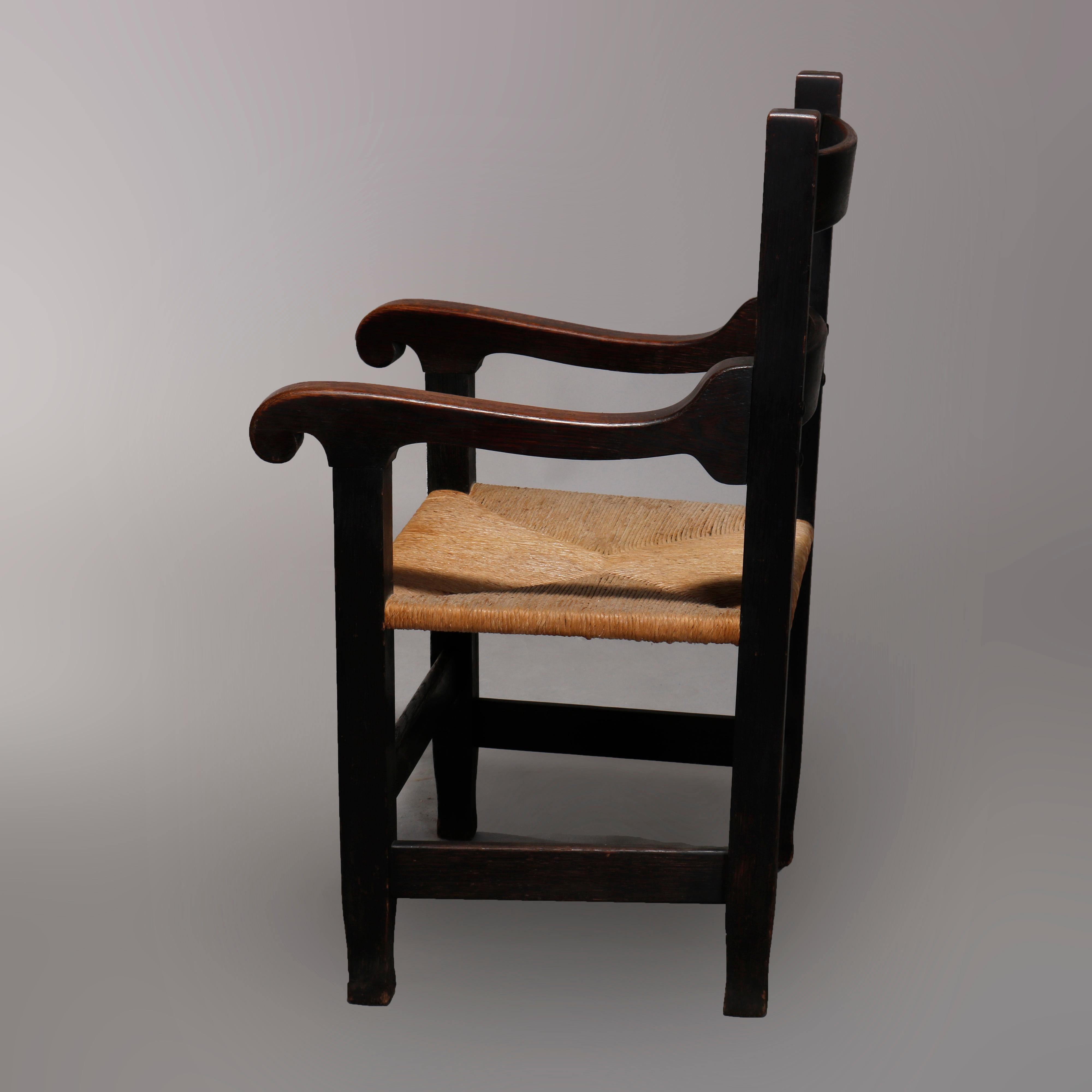 Arts & Crafts Joseph McHugh Mission Oak Armchairs with MackMurdo Feet, c1910 6