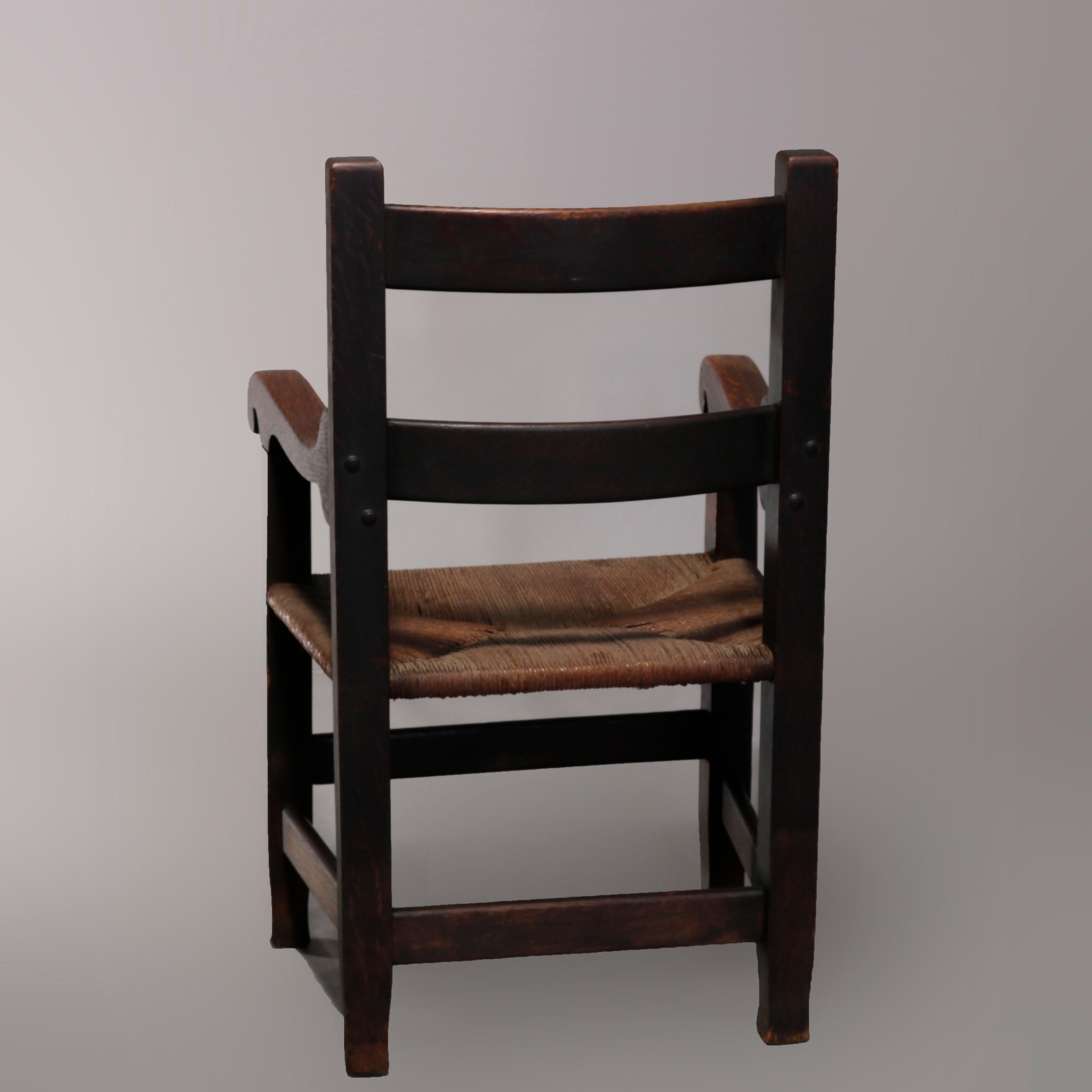American Arts & Crafts Joseph McHugh Mission Oak Armchairs with MackMurdo Feet, c1910
