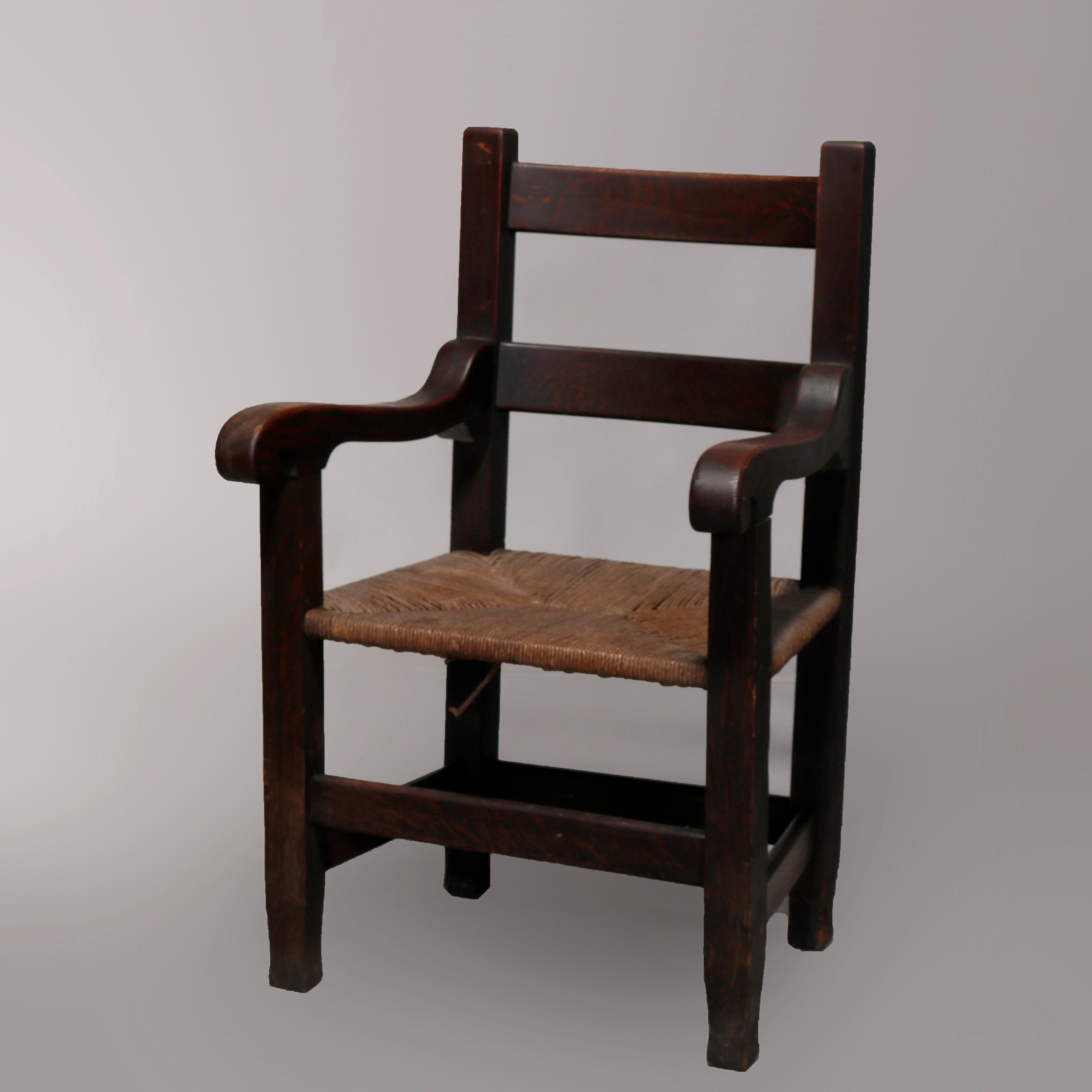 Arts & Crafts Joseph McHugh Mission Oak Armchairs with MackMurdo Feet, c1910 In Good Condition In Big Flats, NY