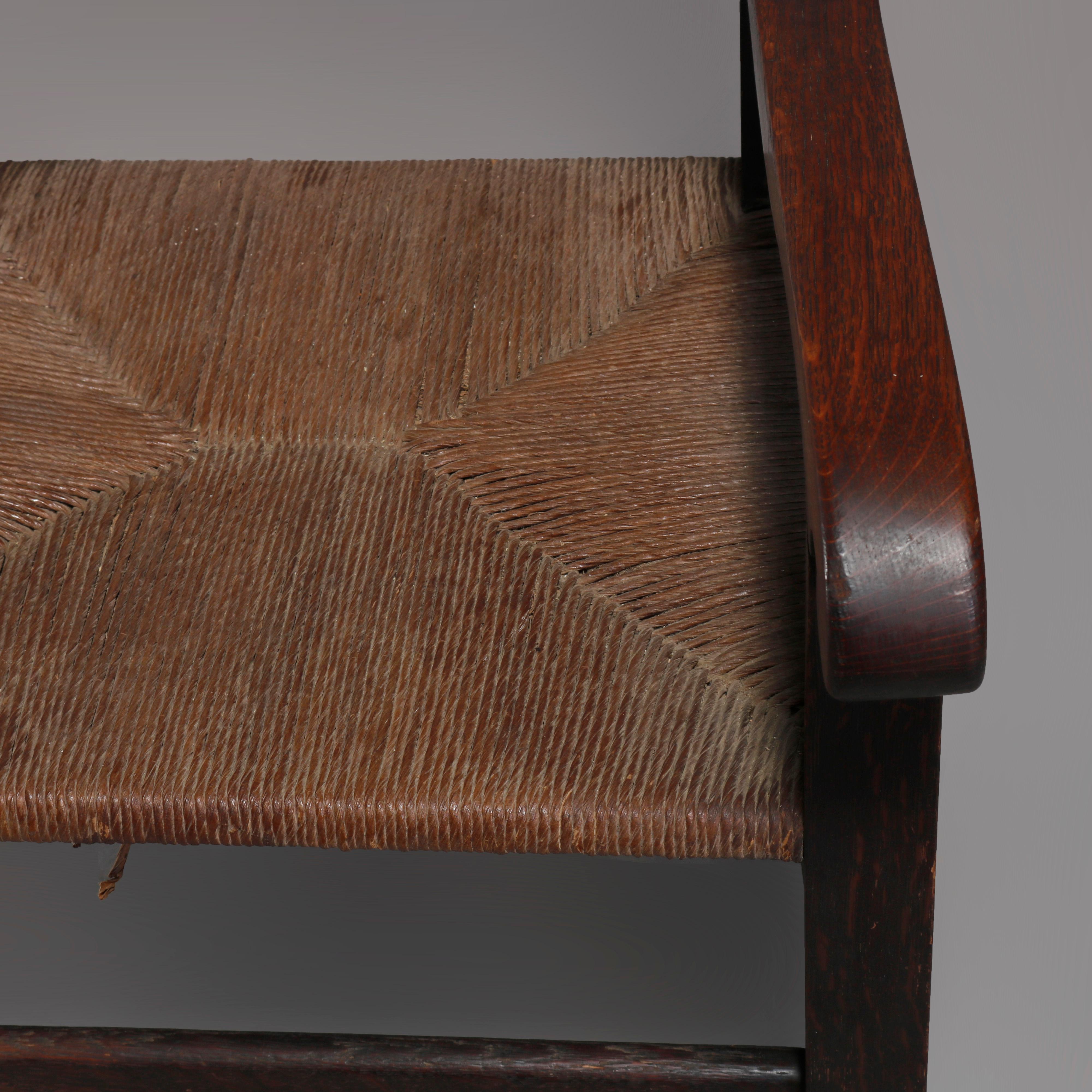 Wood Arts & Crafts Joseph McHugh Mission Oak Armchairs with MackMurdo Feet, c1910