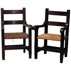 Arts & Crafts Joseph McHugh Mission Oak Armchairs with MackMurdo Feet, c1910