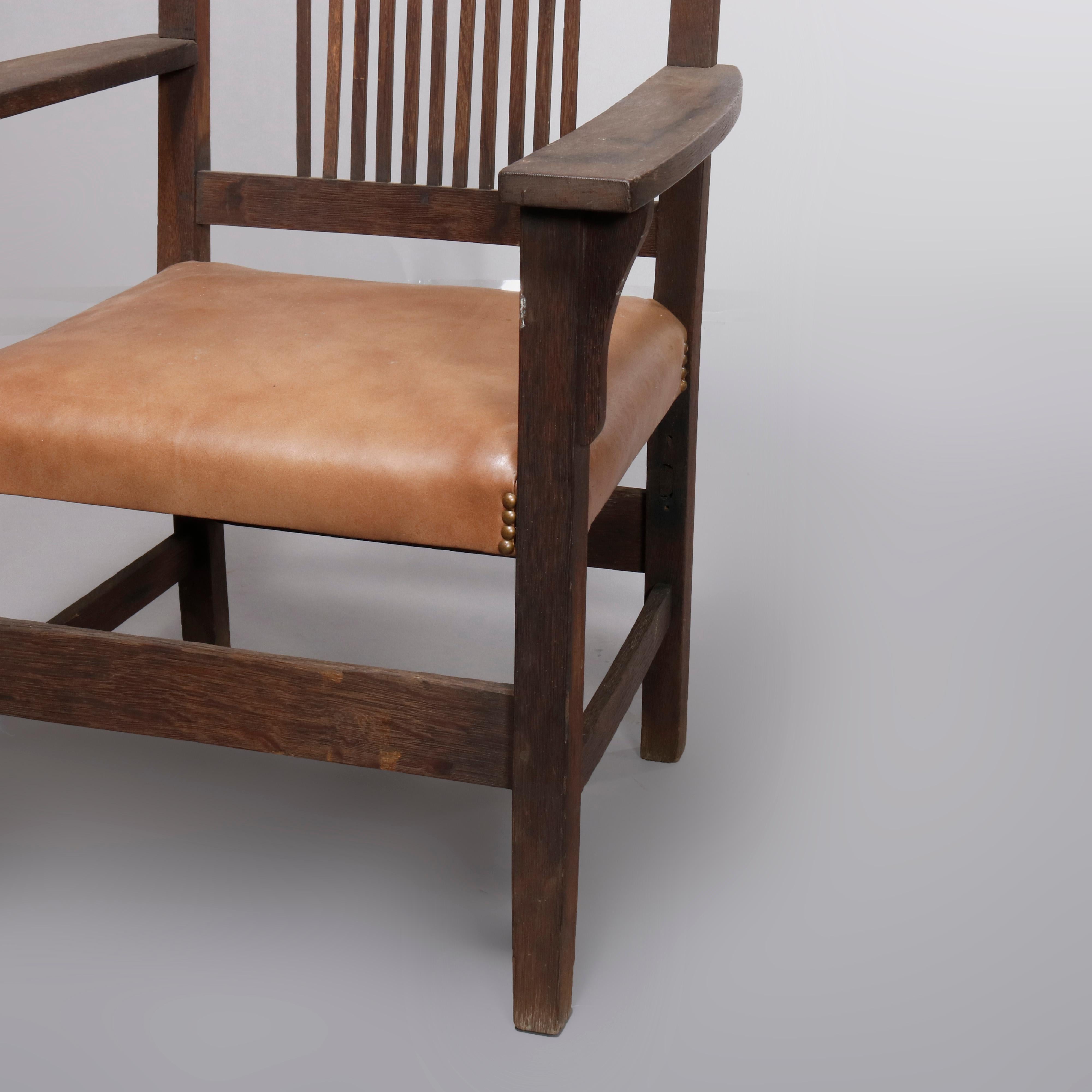 American Arts & Crafts L & J G Stickley Mission Spindle Back Armchair, circa 1910