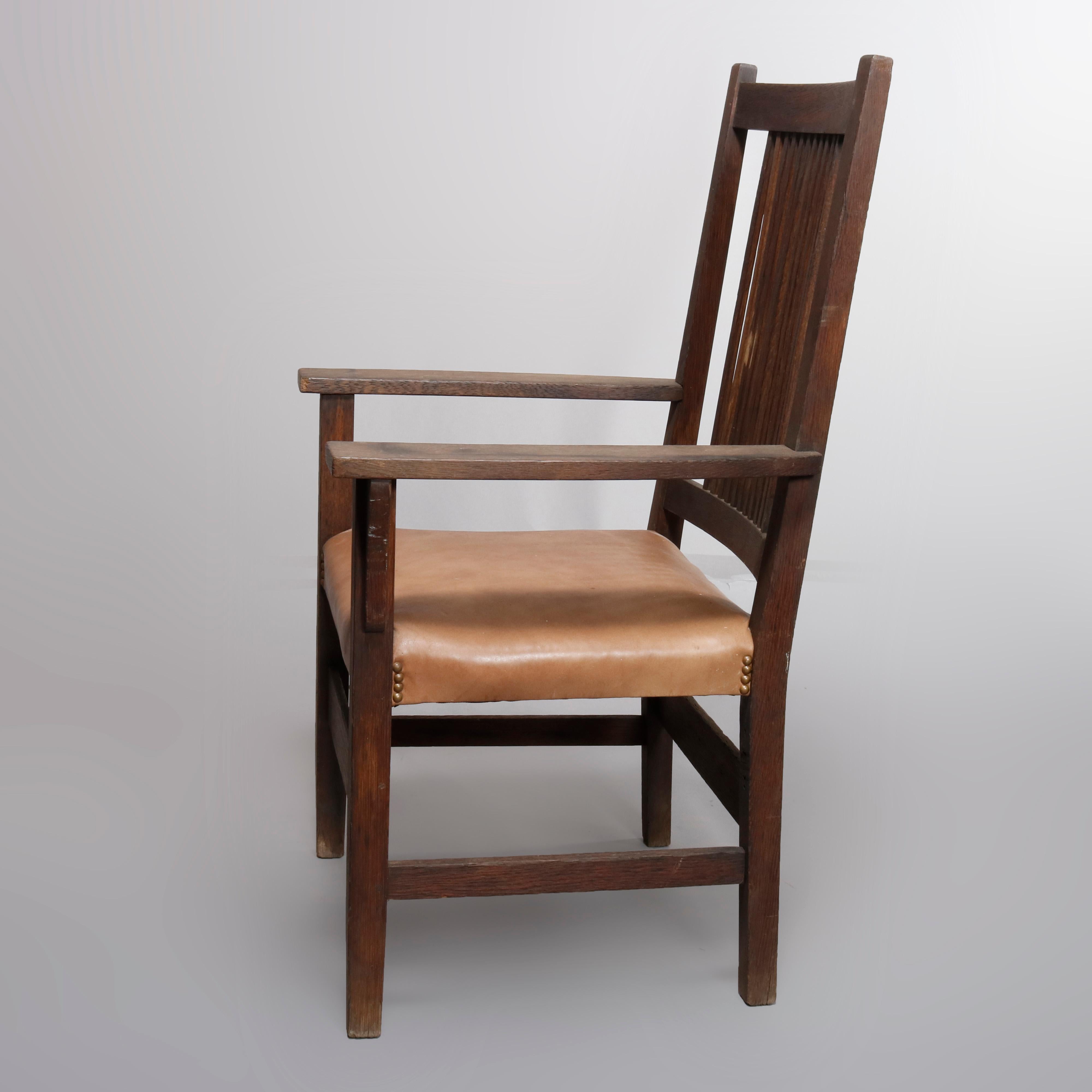 Arts & Crafts L & J G Stickley Mission Spindle Back Armchair, circa 1910 In Good Condition In Big Flats, NY