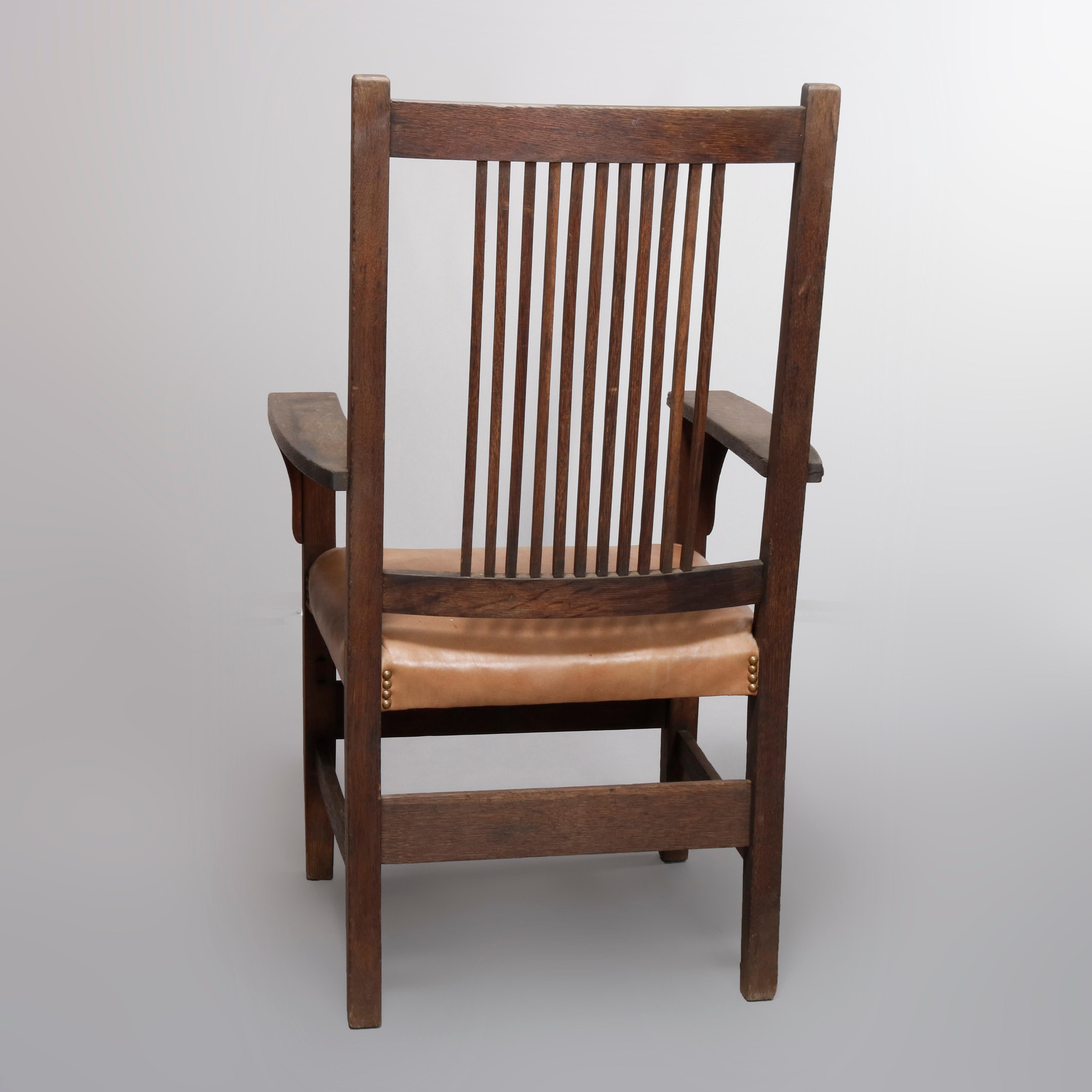 20th Century Arts & Crafts L & J G Stickley Mission Spindle Back Armchair, circa 1910