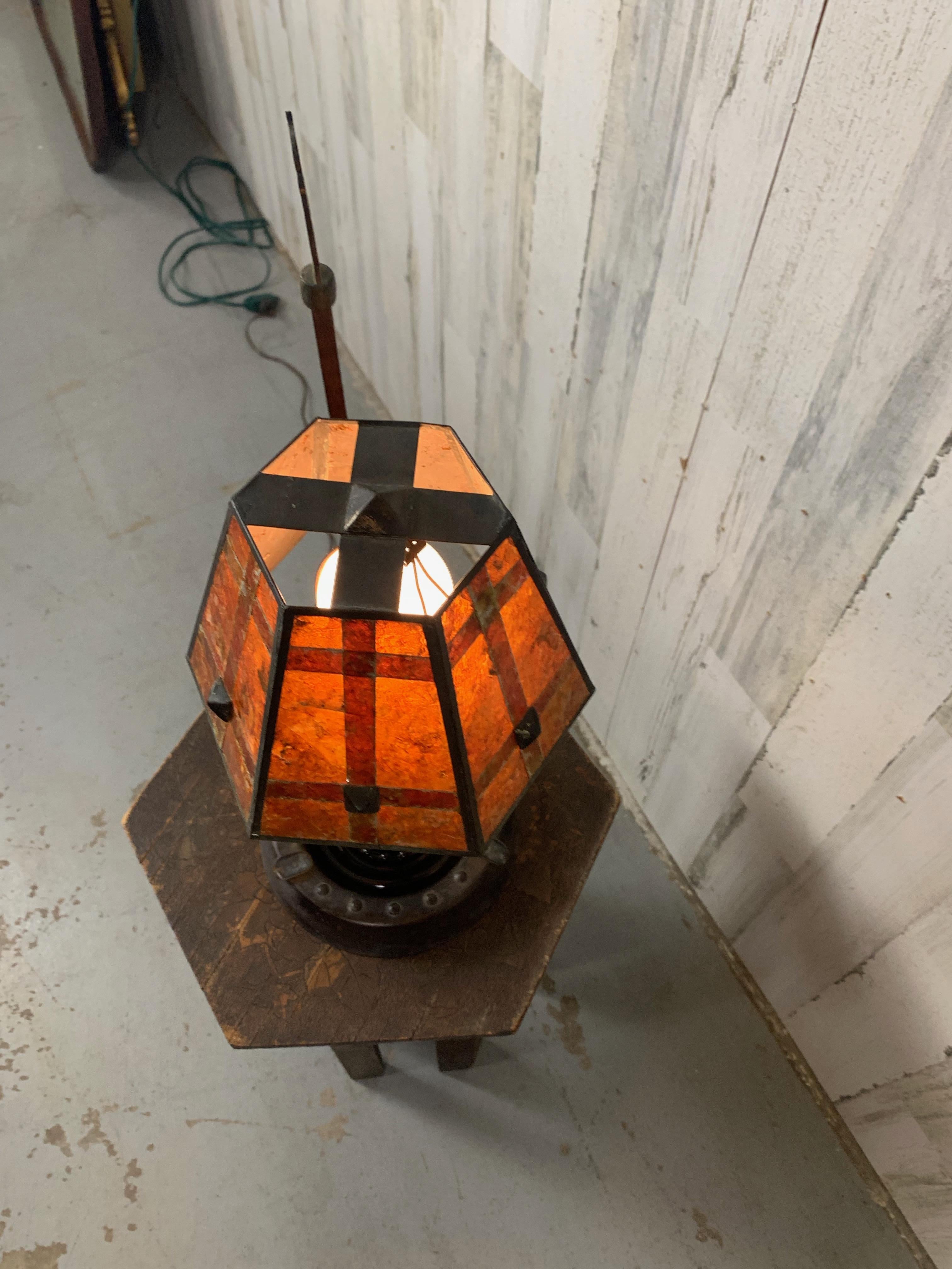German Arts & Crafts Lamp with Mica Shade