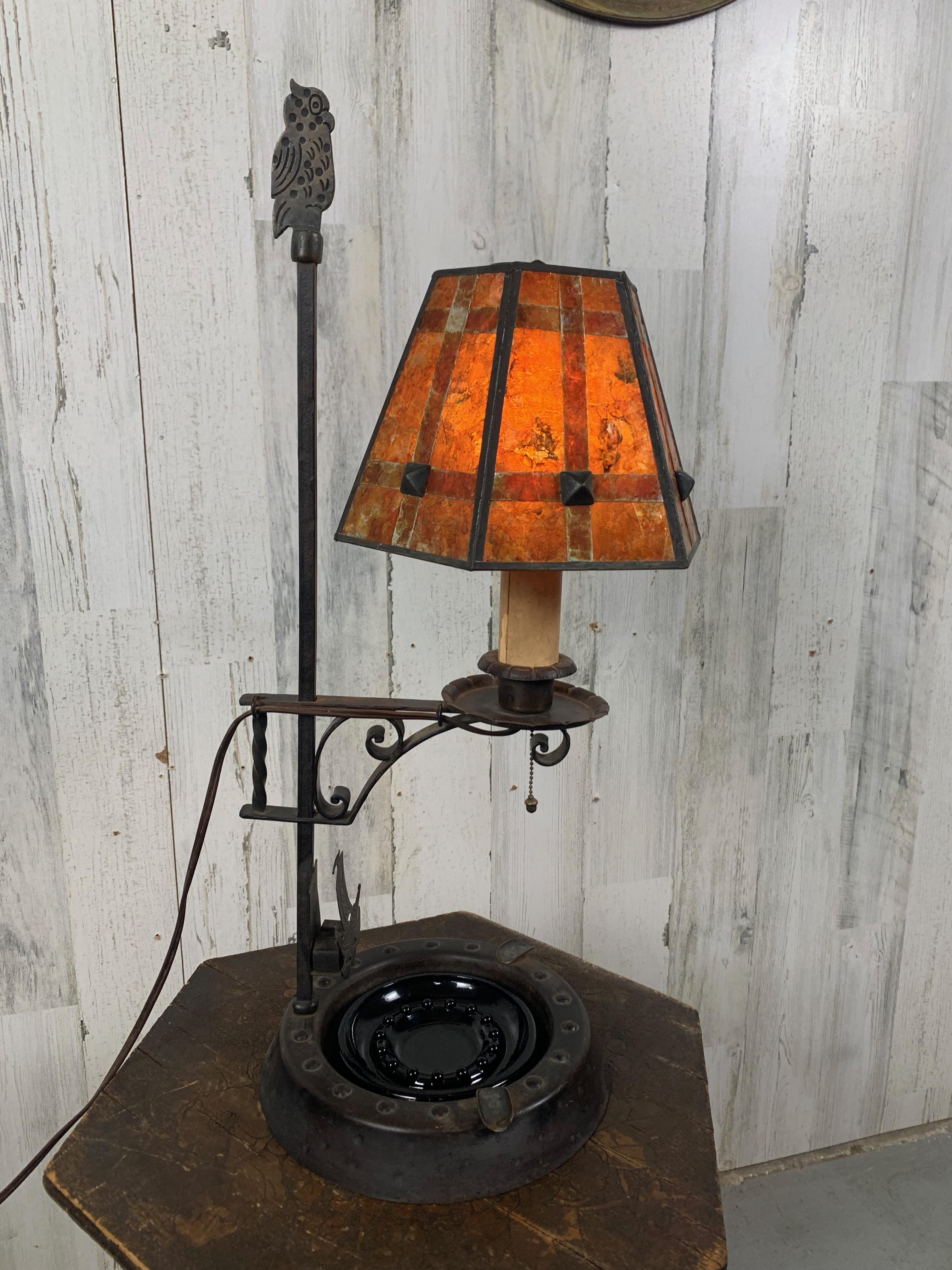 Arts & Crafts Lamp with Mica Shade In Good Condition In Denton, TX