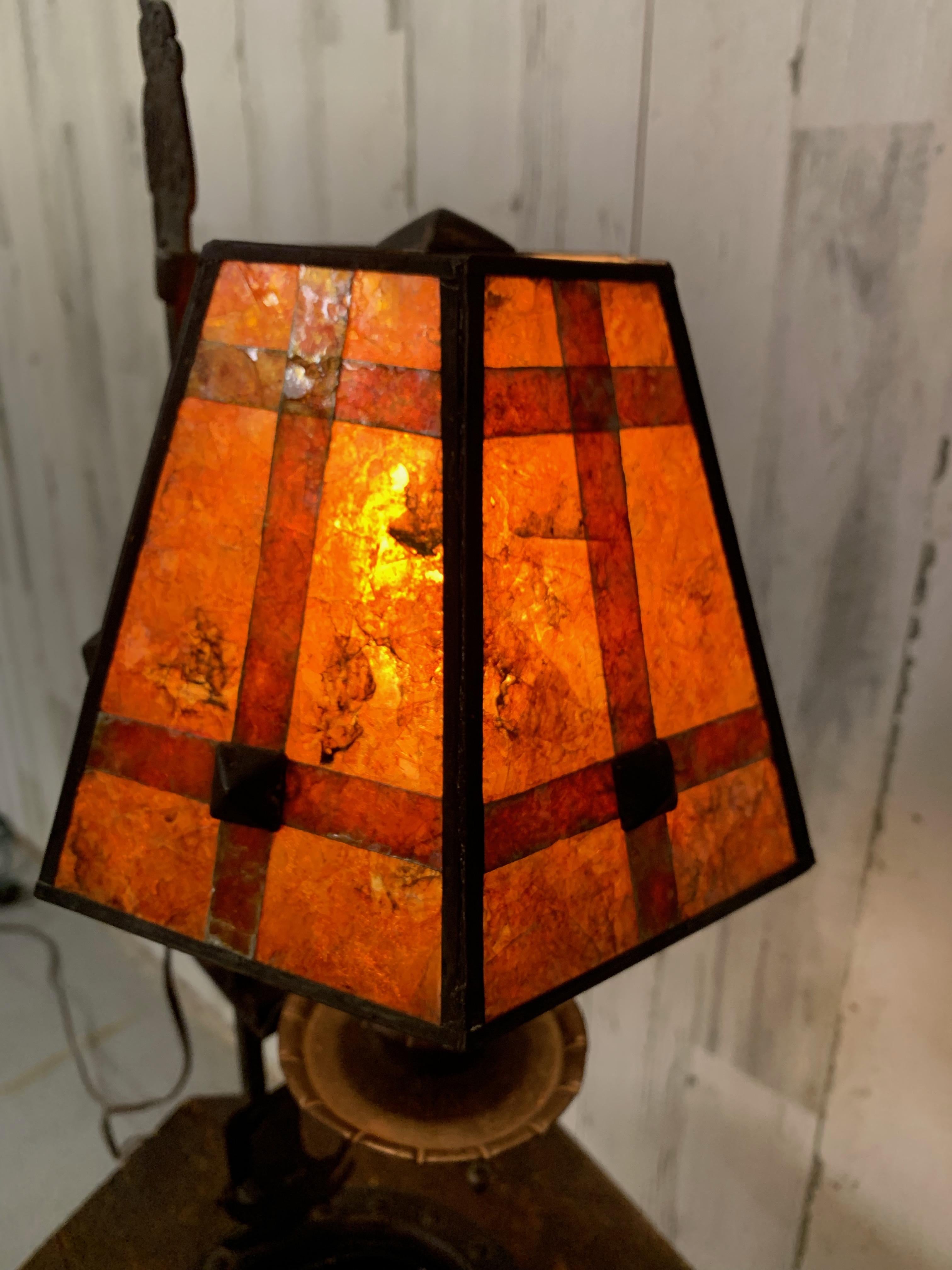 20th Century Arts & Crafts Lamp with Mica Shade