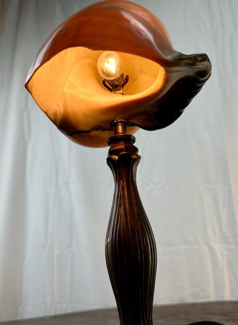 Arts & Crafts Lamp with Shell Shade - Stickley era W7320  / ON SALE For Sale 3