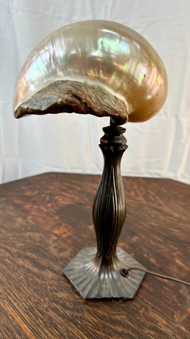 Arts & Crafts Lamp with Shell Shade - Stickley era W7320  / ON SALE For Sale 4