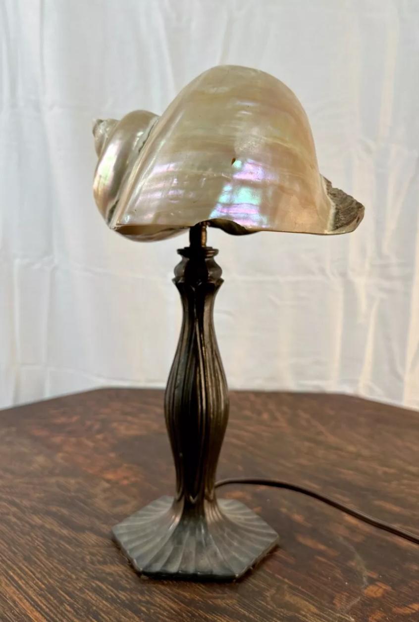 Arts & Crafts Lamp with Shell Shade - Stickley era W7320  / ON SALE For Sale 5