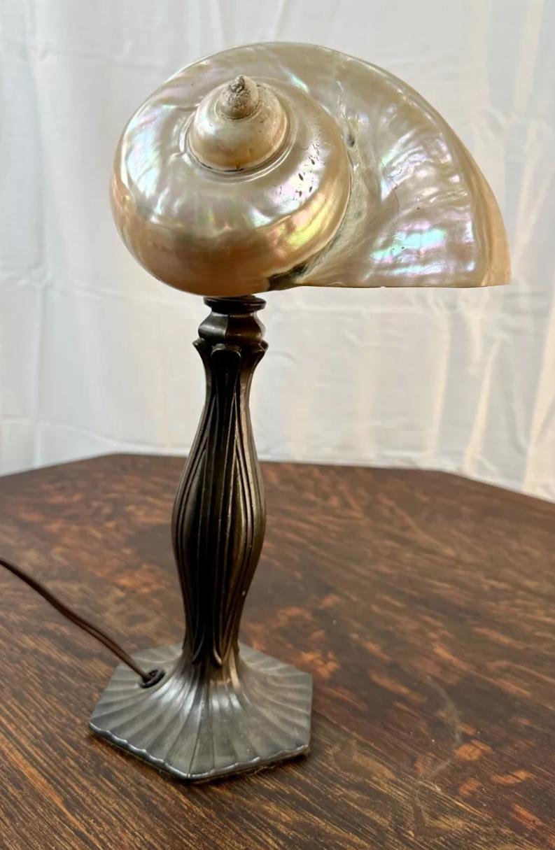 Arts & Crafts Lamp with Shell Shade - Stickley era W7320  / ON SALE For Sale 6