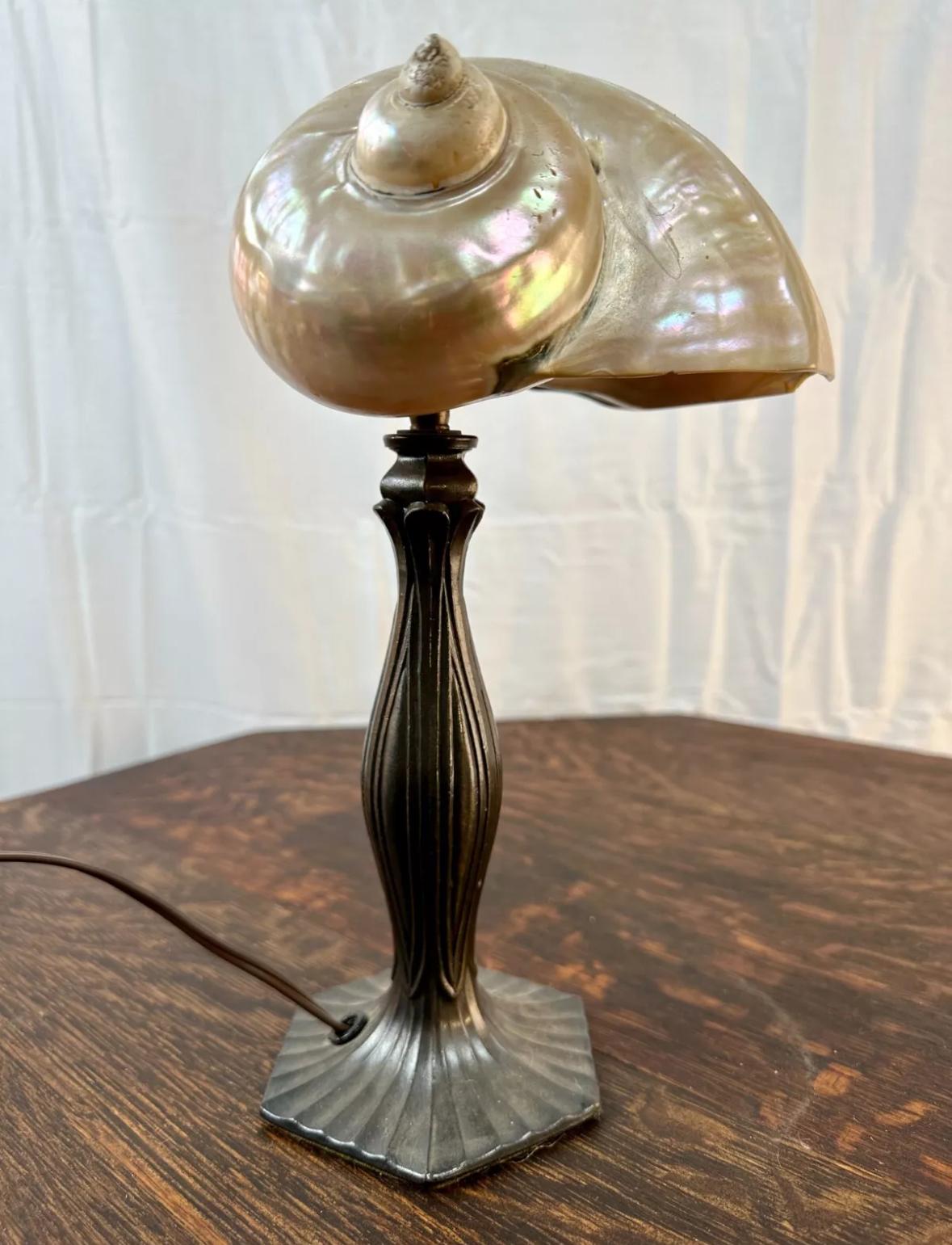 Arts & Crafts Lamp with Shell Shade - Stickley era W7320  / ON SALE For Sale 8