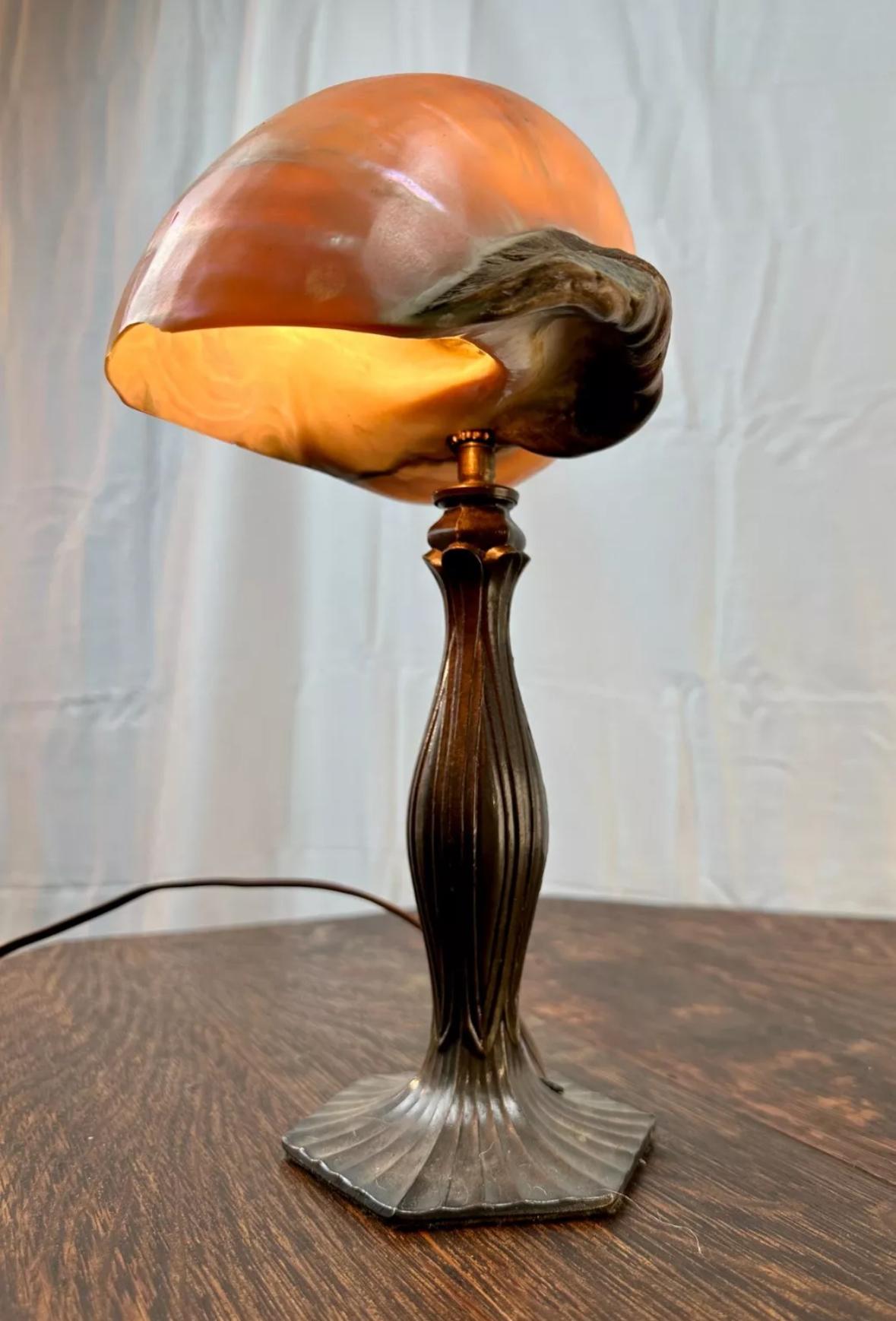 Arts & Crafts Lamp with Shell Shade - Stickley era W7320  / ON SALE For Sale 11