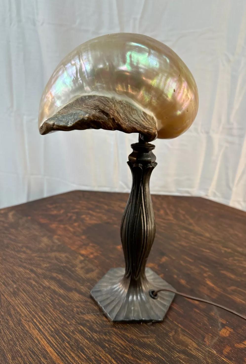 American Arts & Crafts Lamp with Shell Shade - Stickley era W7320  / ON SALE For Sale