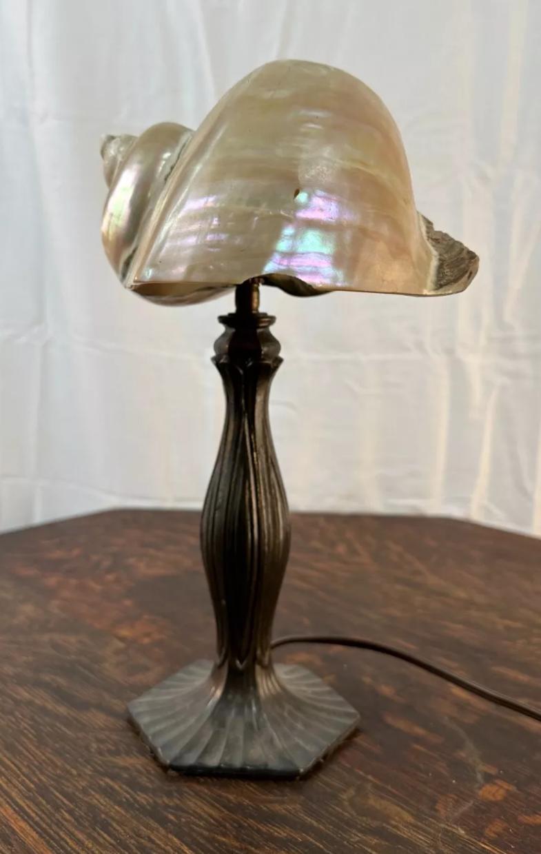 Arts & Crafts Lamp with Shell Shade - Stickley era W7320  / ON SALE In Good Condition For Sale In Shamokin Dam, PA