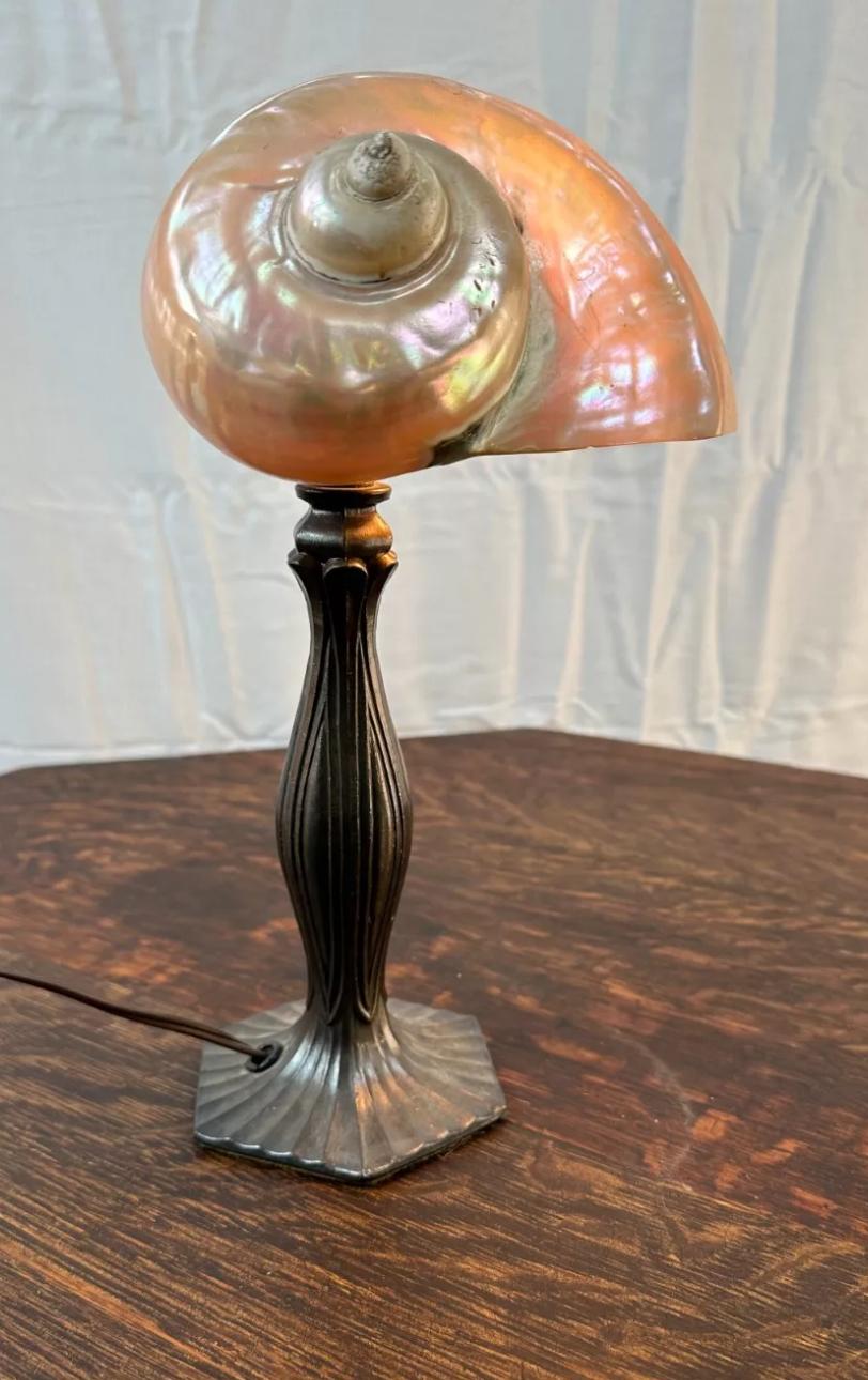 20th Century Arts & Crafts Lamp with Shell Shade - Stickley era W7320  / ON SALE For Sale
