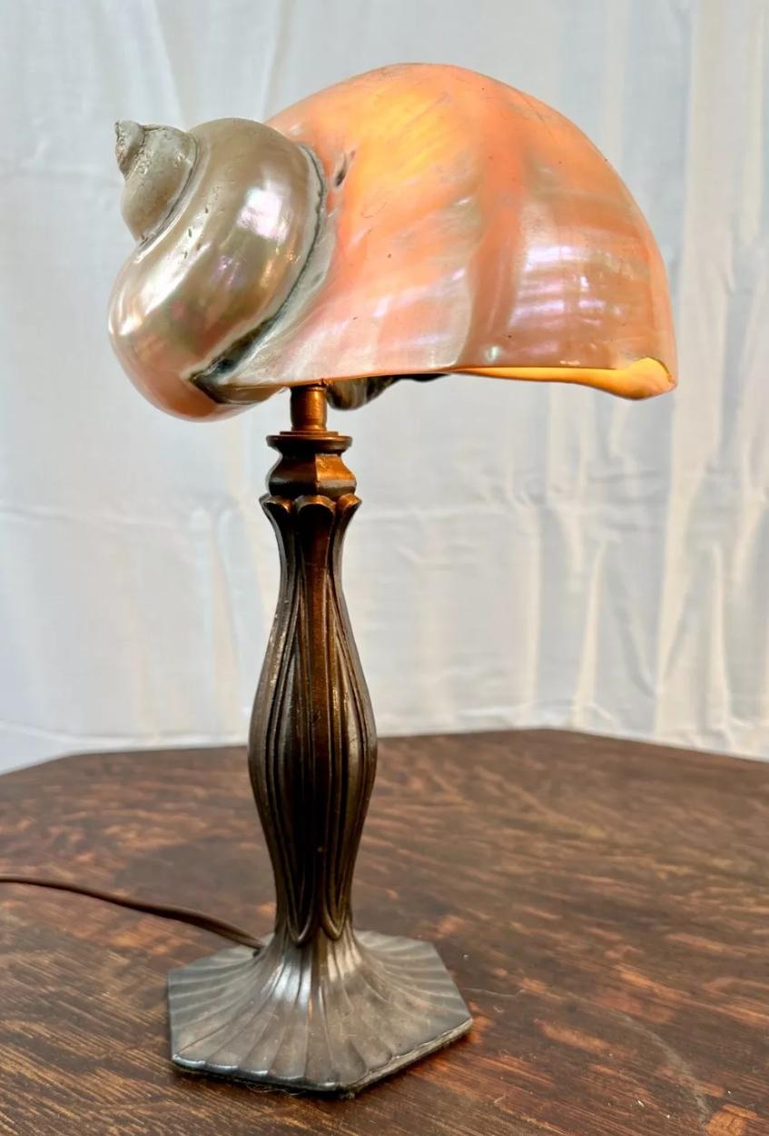 Arts & Crafts Lamp with Shell Shade - Stickley era W7320  / ON SALE For Sale 1